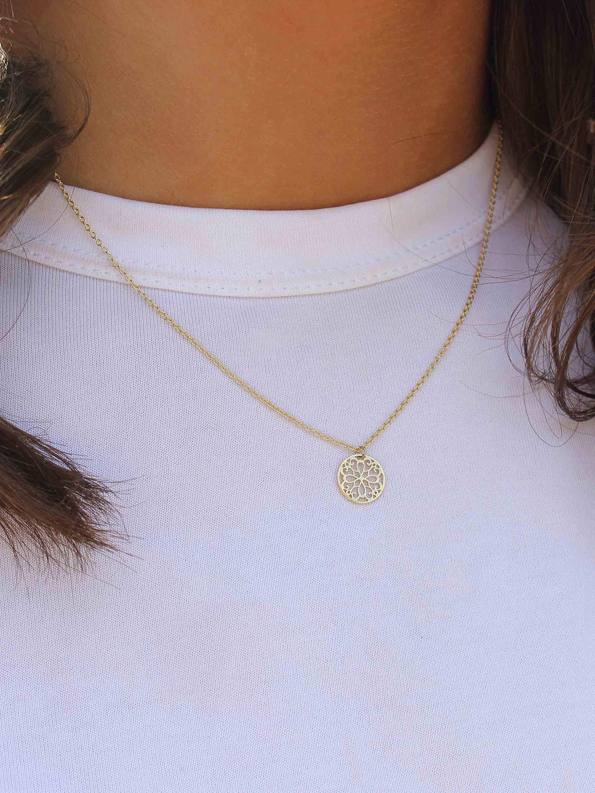 My Gold Damen Halskette Gold 333 Kette Mit Anhänger Echtes Gelbgold (8 Karat) Damenkette 45cm Lebensblume Mandala Ornament Flor de Vida