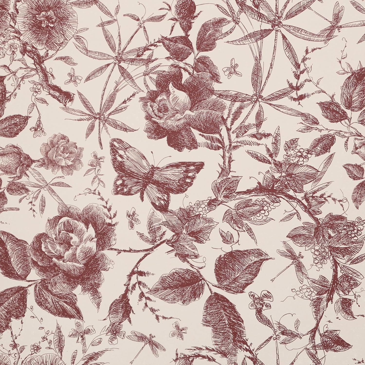 Peel and Stick Wallpaper Contact Paper for Cabinets Drawers Red Maroon Rose Butterfly Floral Vintage 15.7x393.7in Self Adhesive Wall Removable Desk Bedroom Moody Renter Friendly Modern Flower