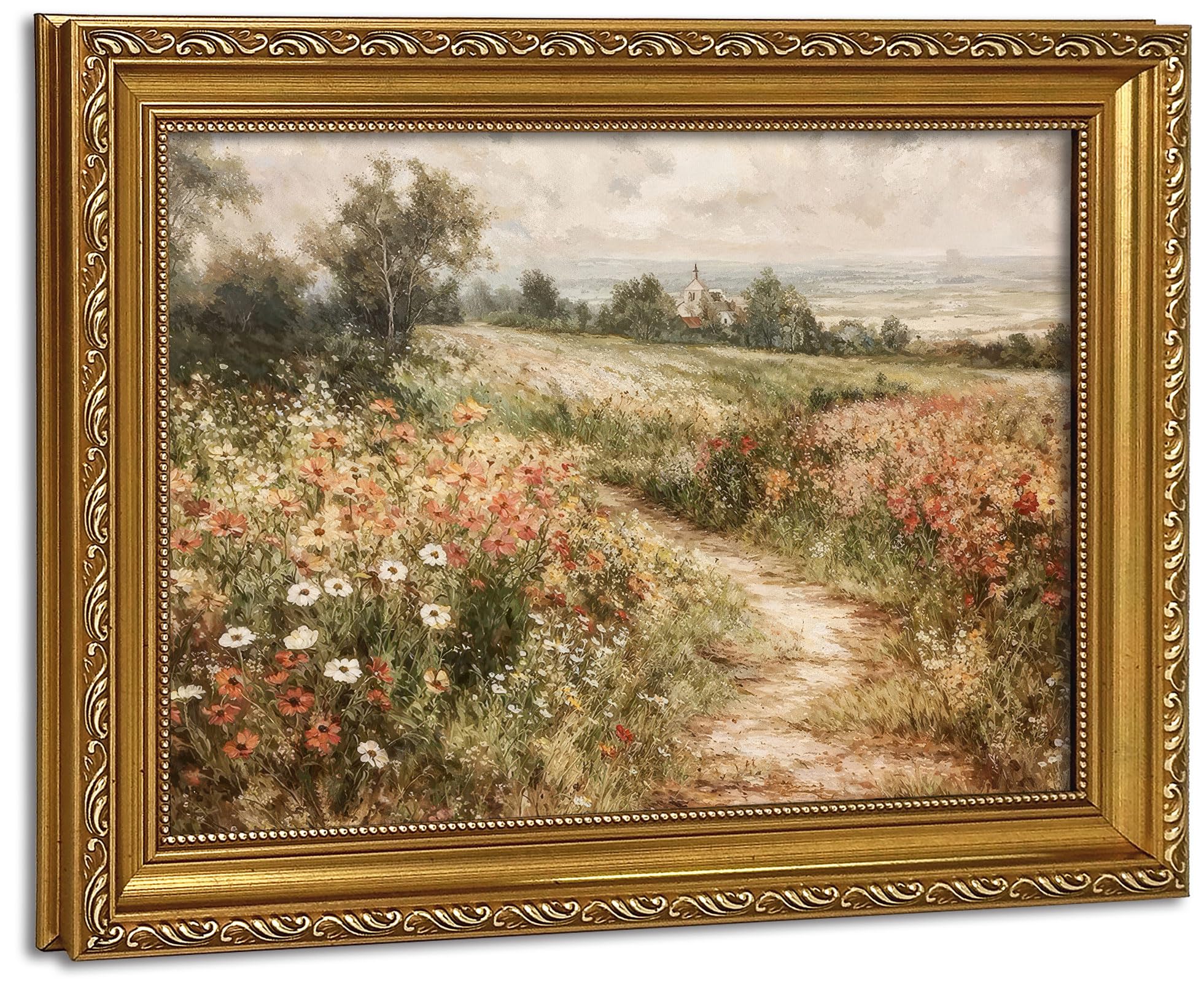 Vintage Gold Framed Wall Art for Living Room Landscape Nature Country Wildflower Canvas Prints Home Decor Painting Picture Bedroom Wall Decor Gifts