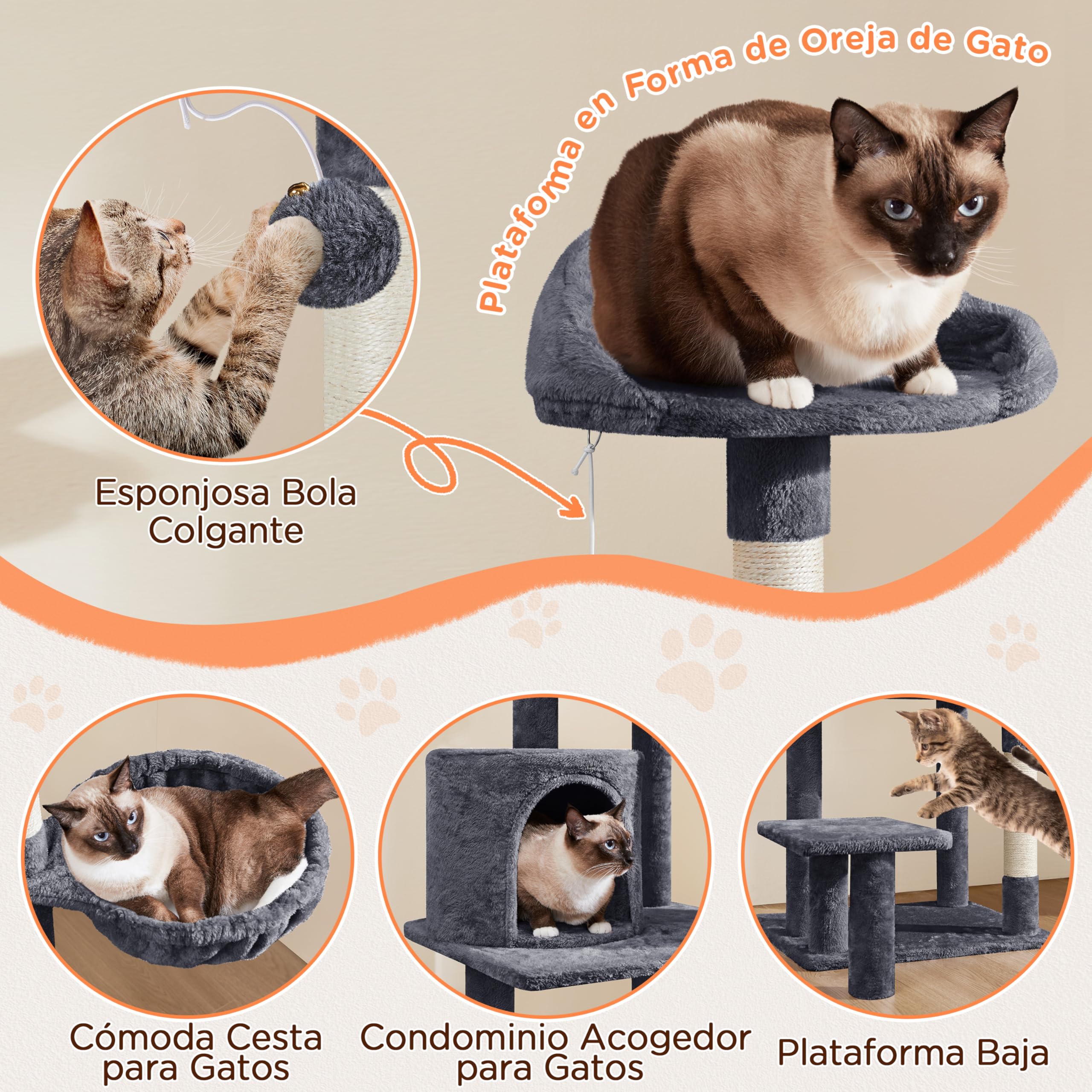 Yaheetech Árbol para Gatos Multinivel Torre Rascadora 145cm Gris Oscuro | Poste sisal resistente, Cesta Cómodo, plataforma multinivel, nido grande,Fácil montaje, Ahorra espacio,Duradero, Estabilidad