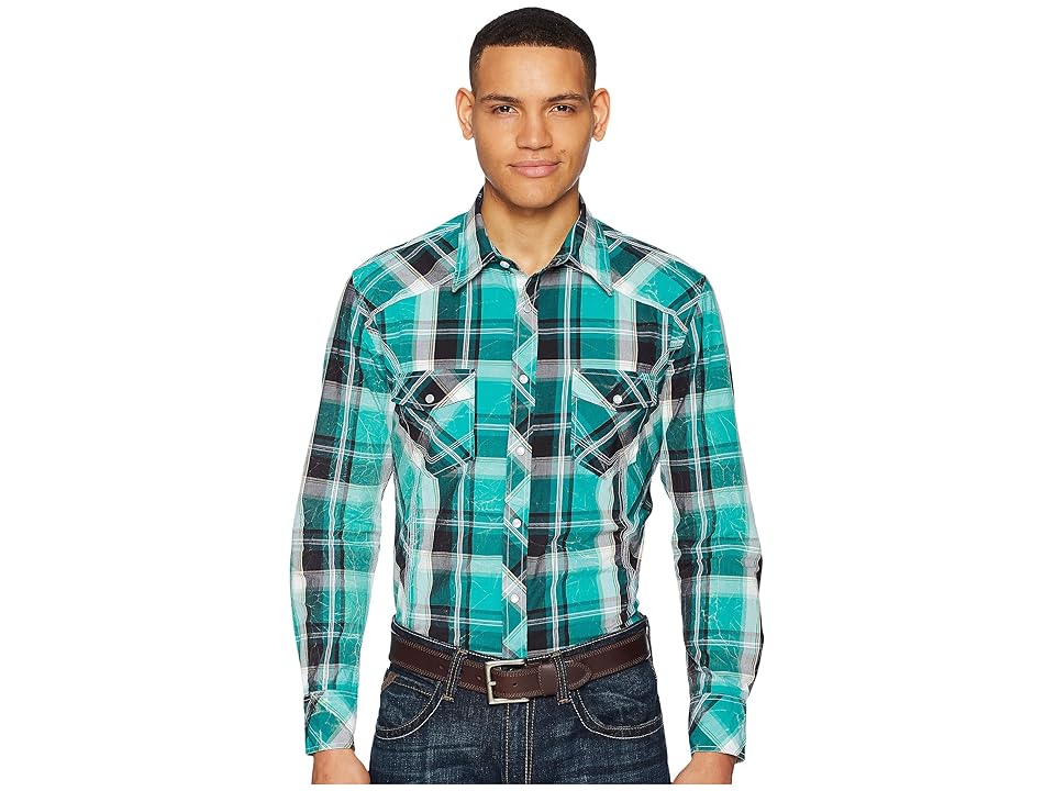 

Rock and Roll Cowboy Plaid Long Sleeve Snap B2S5709 (Green) Men's Long Sleeve Button Up