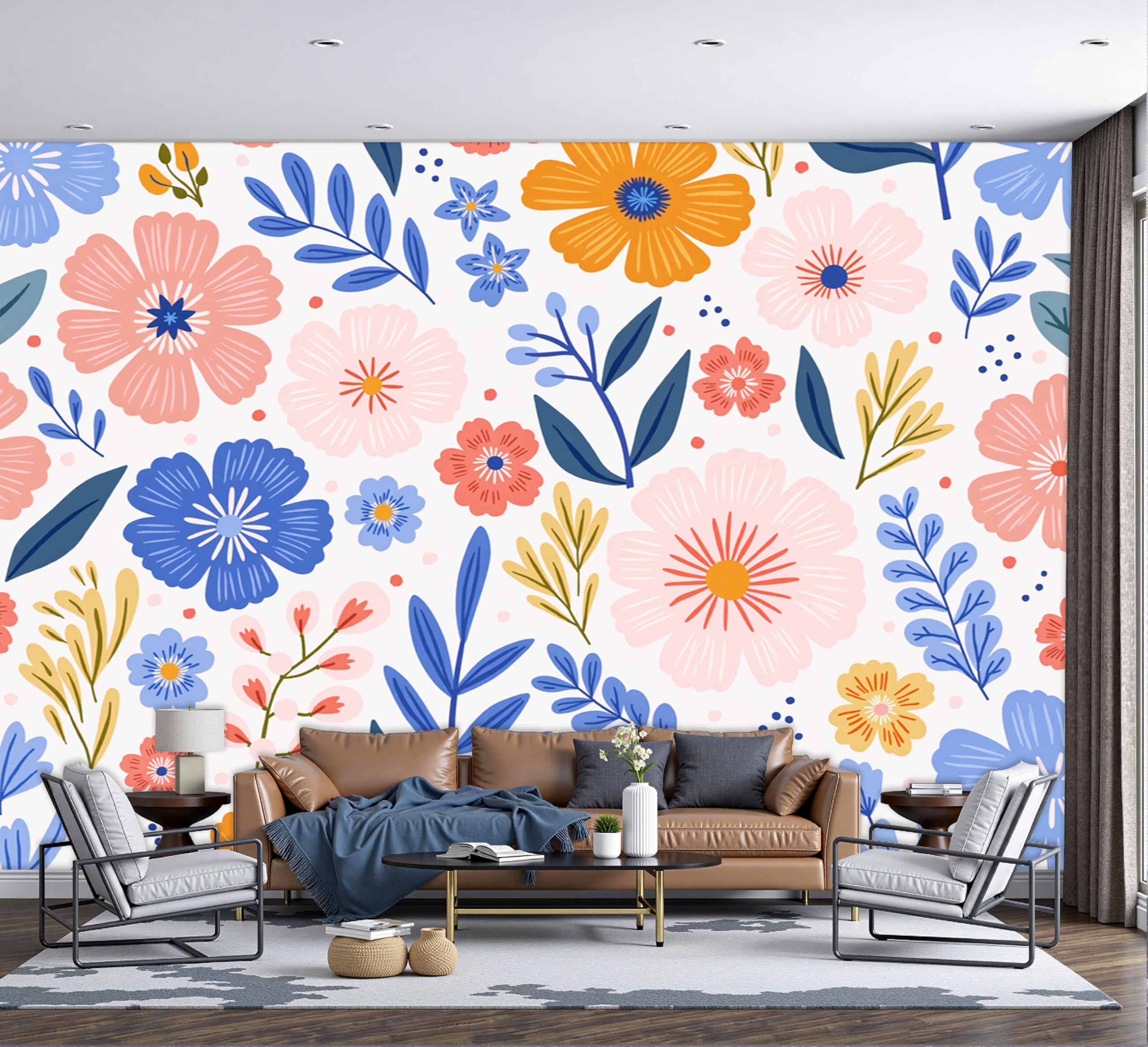 Papier peint panoramique fleurs éclatantes pour transformer votre salon en un havre de paix