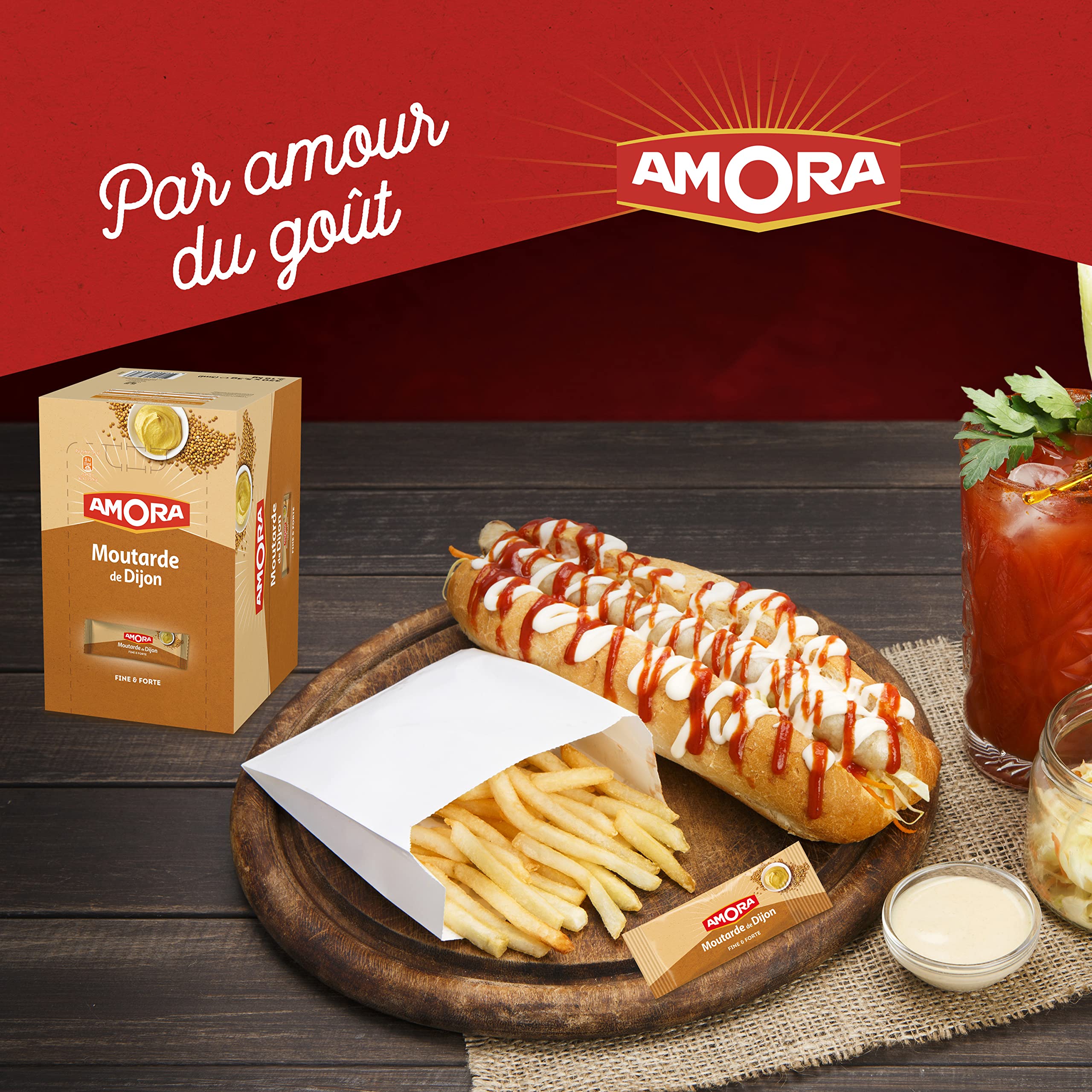 AMORA Moutarde Boite Présentoir 350 Dosettes 5 ml - 350 x 5.3 g - 1.85 kg