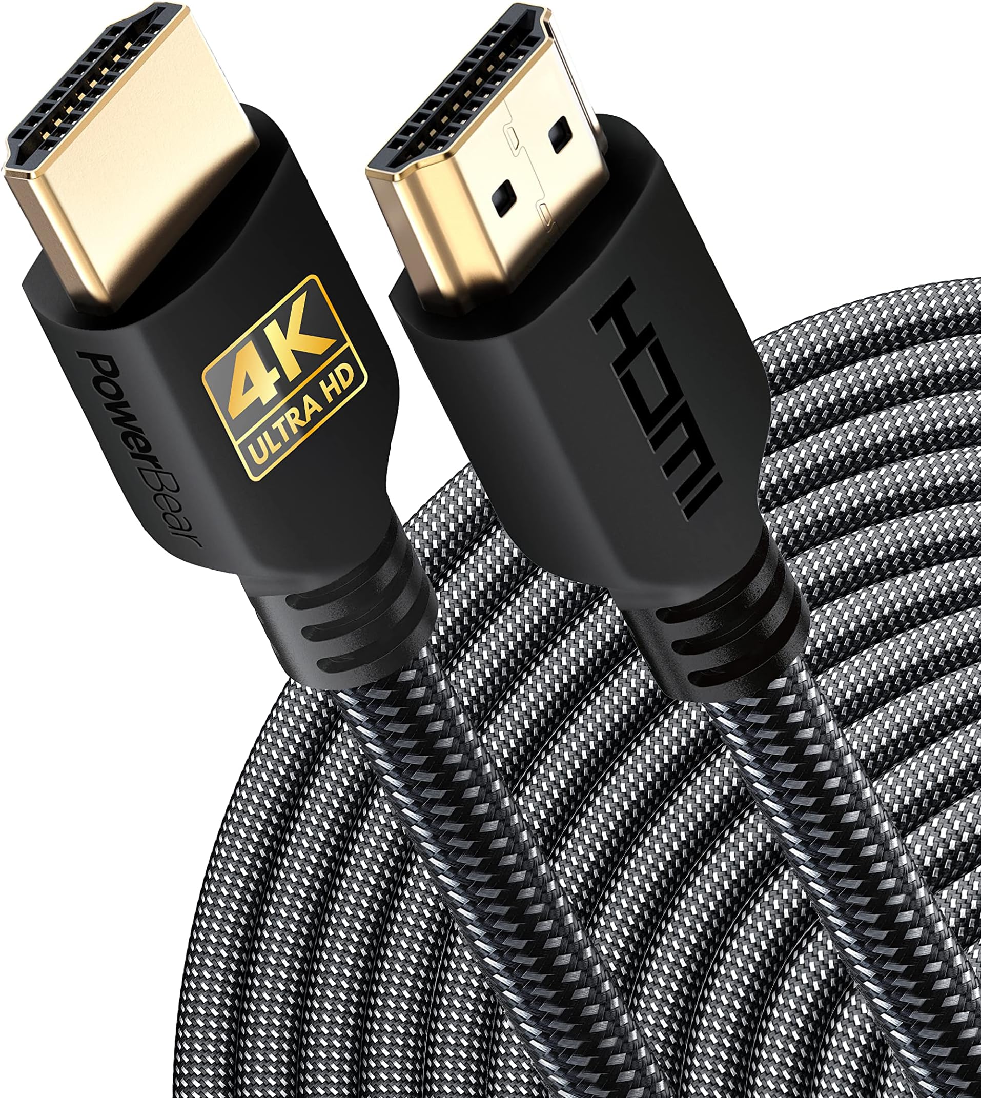 PowerBear 4K HDMI Cable 7.6 M | High Speed, Braided Nylon & Gold Connectors, 4K @ 60Hz, Ultra HD, 2K, 1080P, ARC & CL3 Rated | for Laptop, Monitor, PS5, PS4, Xbox One, Fire TV, Apple TV PC