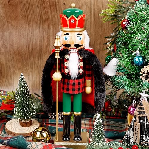 Miniatura 2 de Joliyoou figura de cascanueces de Navidad, adorno de cascanueces de madera de 14 pulgadas, rey con cetro, decoración grande para estantes festivos