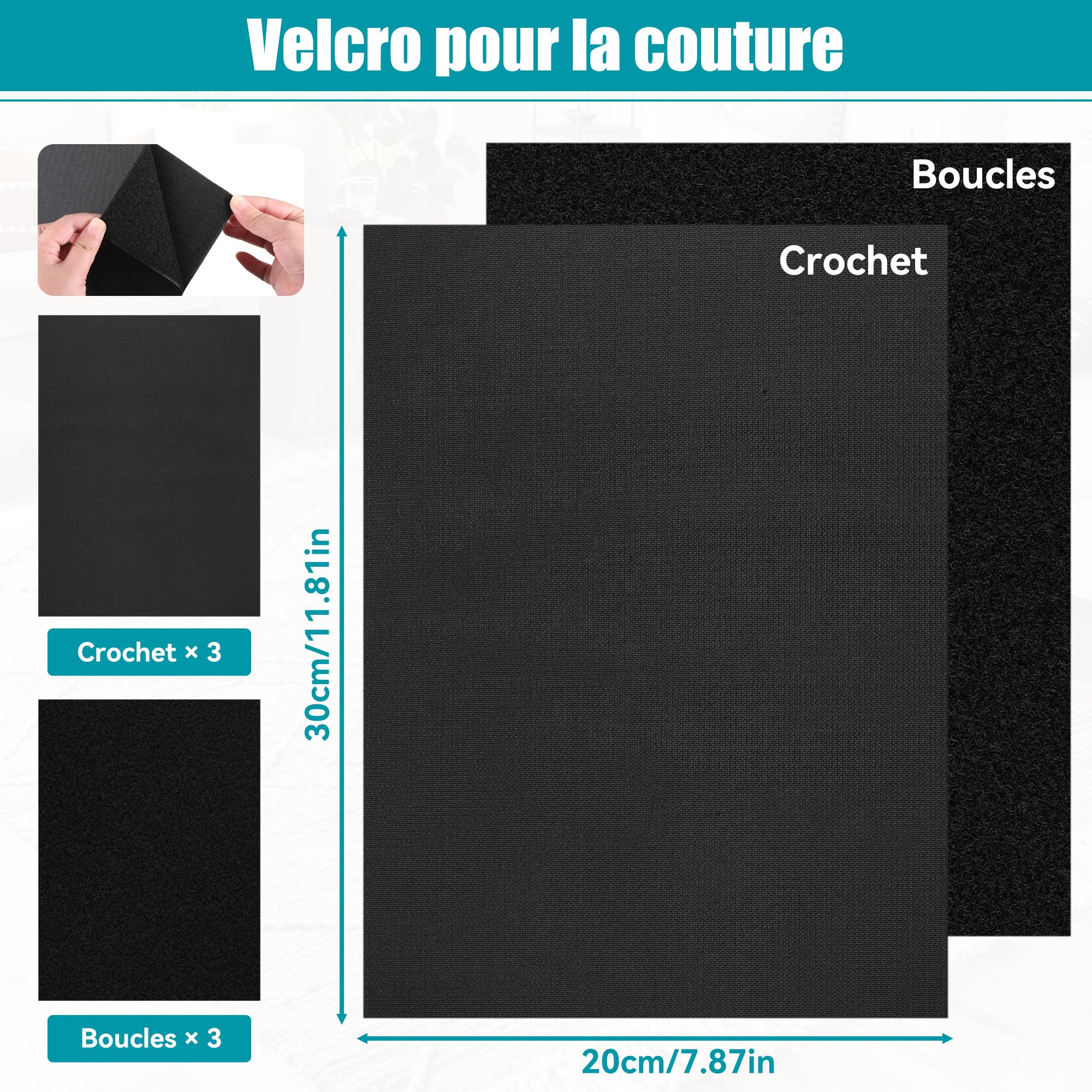 6 Stück Klettband Zum Nähen, 20 X 30cm Schwarz, Für Stoff