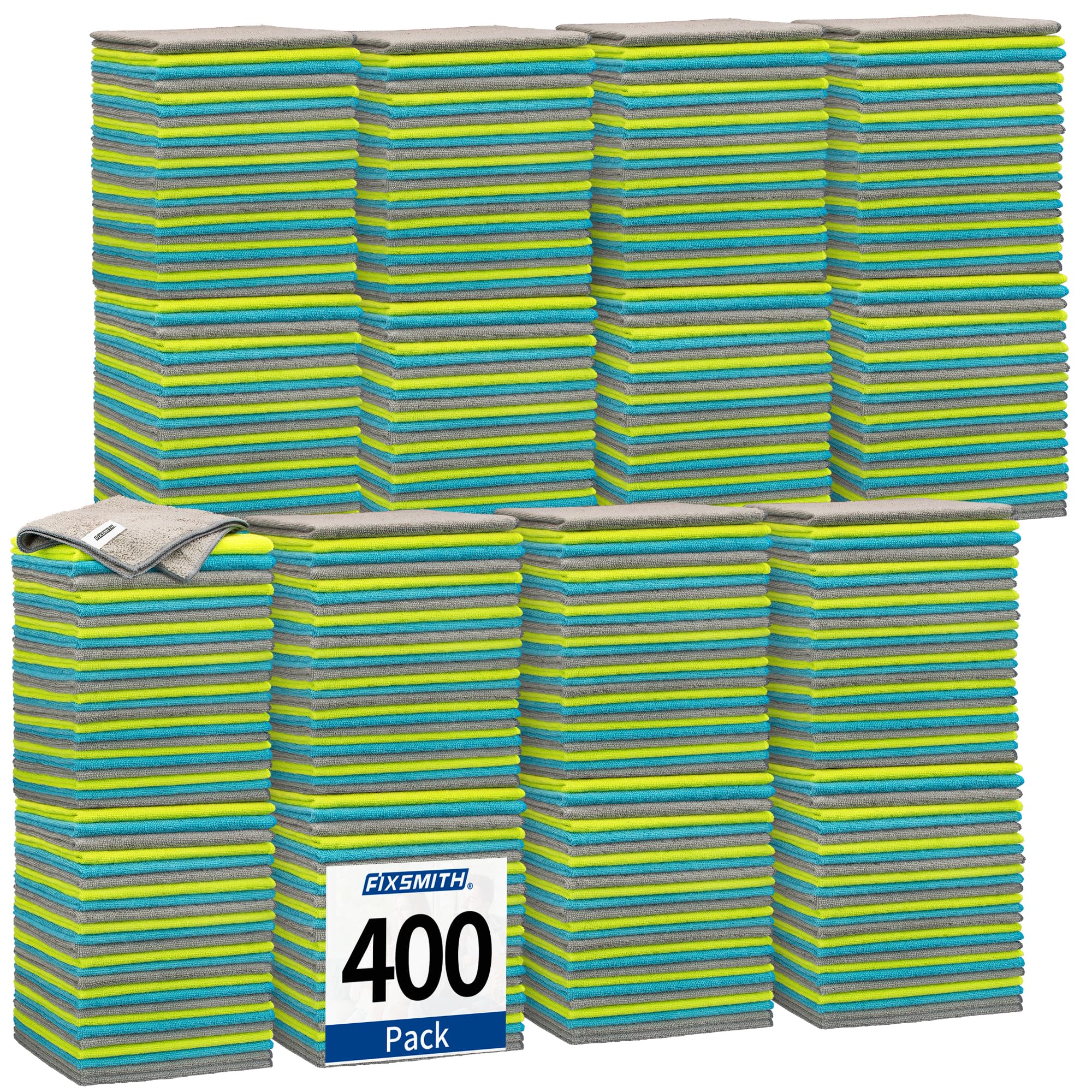 FIXSMITH Shop Towels-400 Pack, Multi-Functional Shop Rags, 12 x 16 in Microfiber Cleaning Cloth, Highly Absorbent Cleaning Rags, Cleaning Towels for