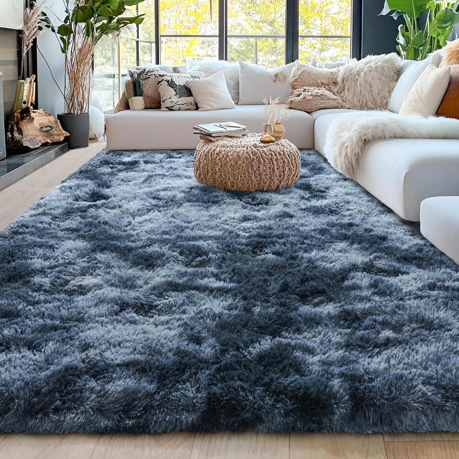 Tapis moderne à poils longs salon chambre 1,5x2,1m antidérapant