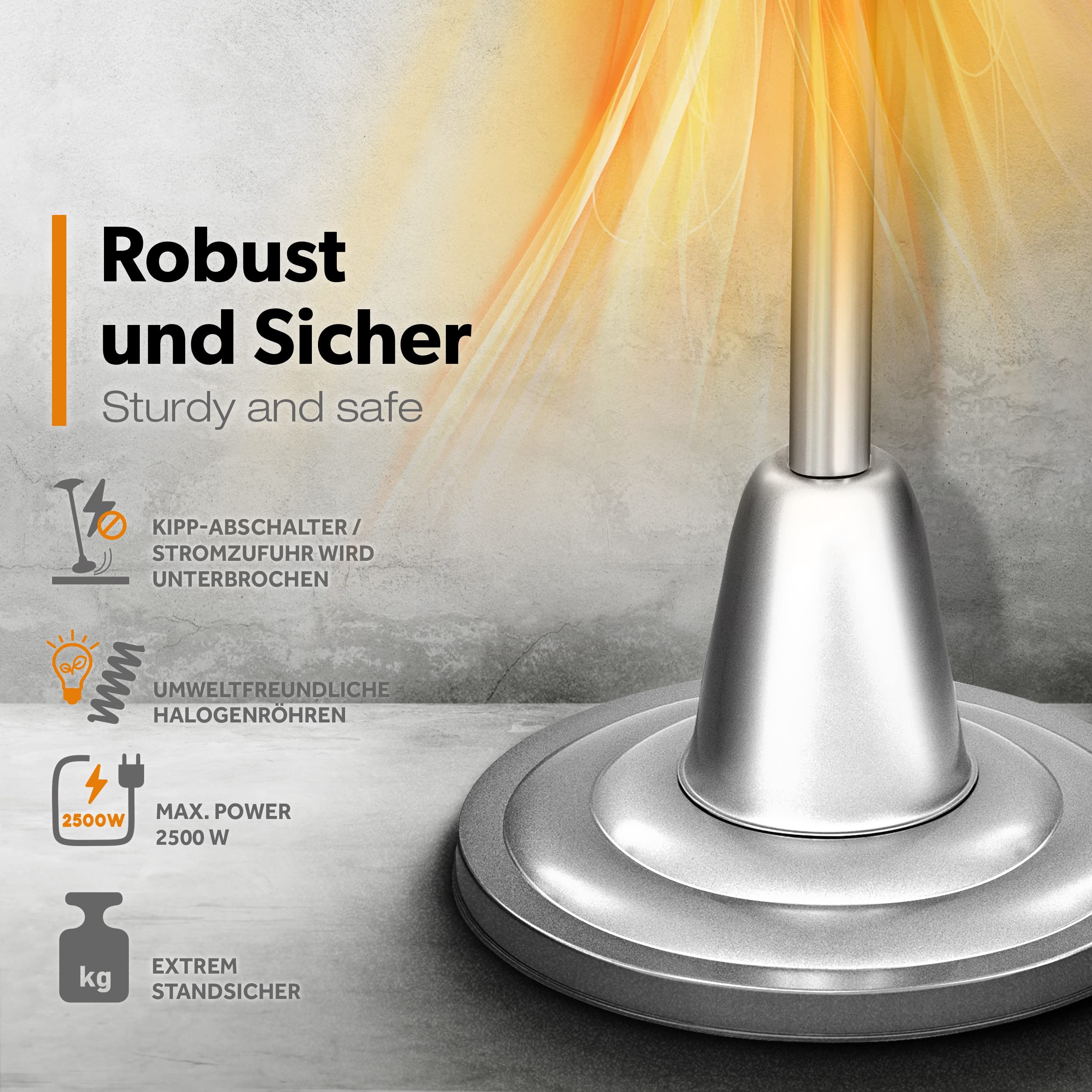 TRESKO Infrarot Heizstrahler 2500W | Heizpilz Terrasse elektrisch mit 2 Heizstufen | Terrassenstrahler Innen & Außen | Standheizstrahler mit LED-Anzeige Quarzstrahler Infrarotstrahler