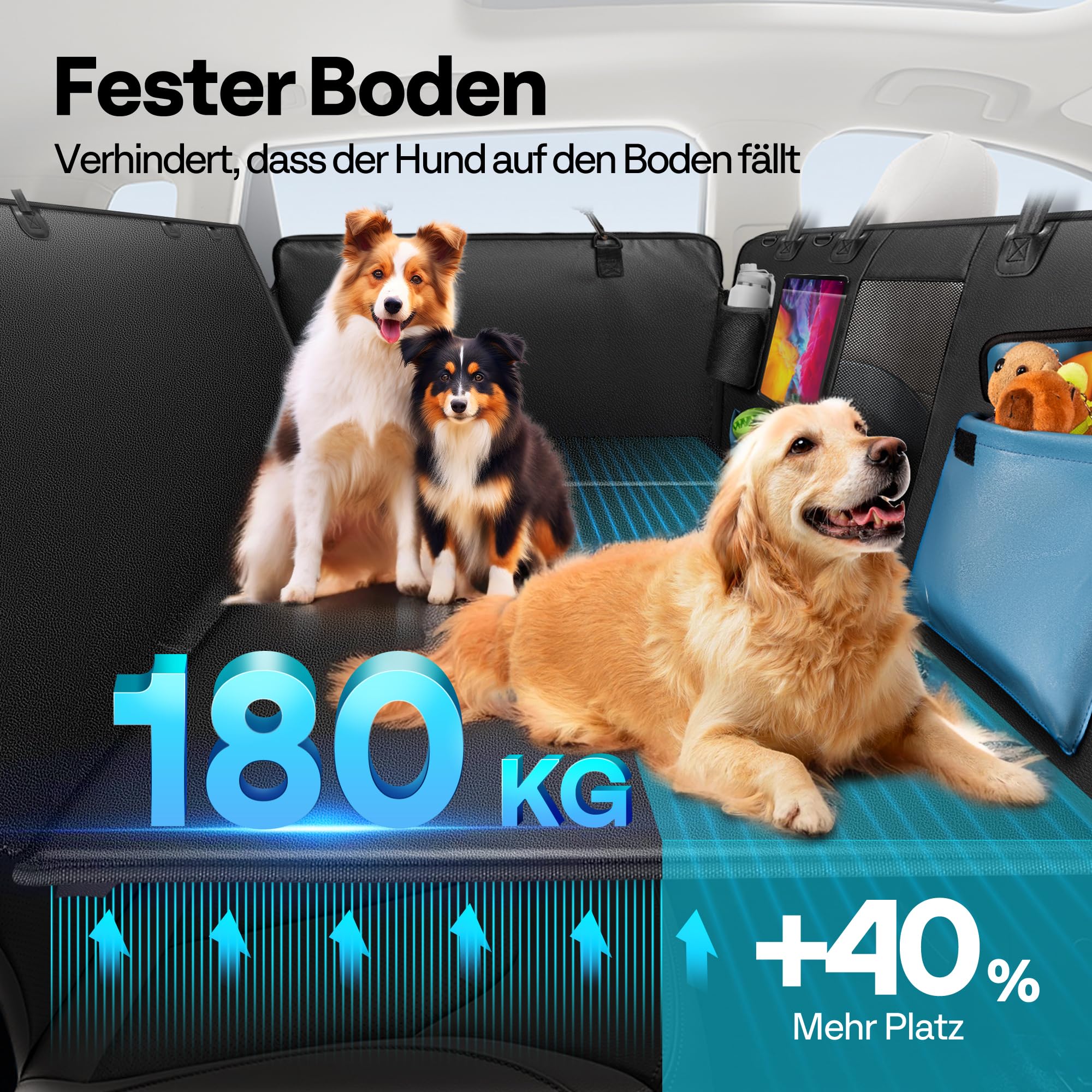 Hundedecke für Auto Rückbank Hundesitzbezug mit Harter Unterseite inkl. Seitenschutz und Sichtfenster verbreitert wasserdicht und Kratzfest im SUV und Kleinlaster