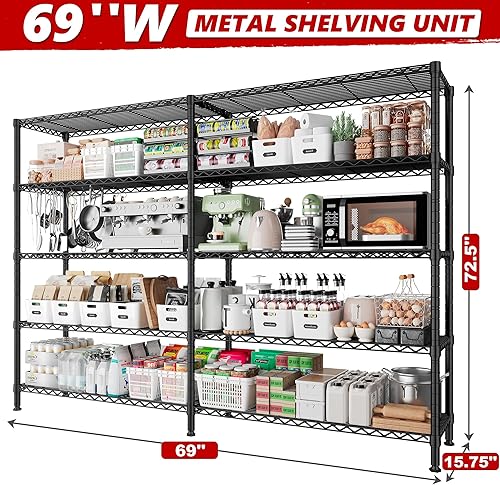 Miniatura 8 de REIBII Estantes de almacenamiento de 69 pulgadas de ancho, estantes de metal con carga de alambre de 1600 libras para almacenamiento, estantería