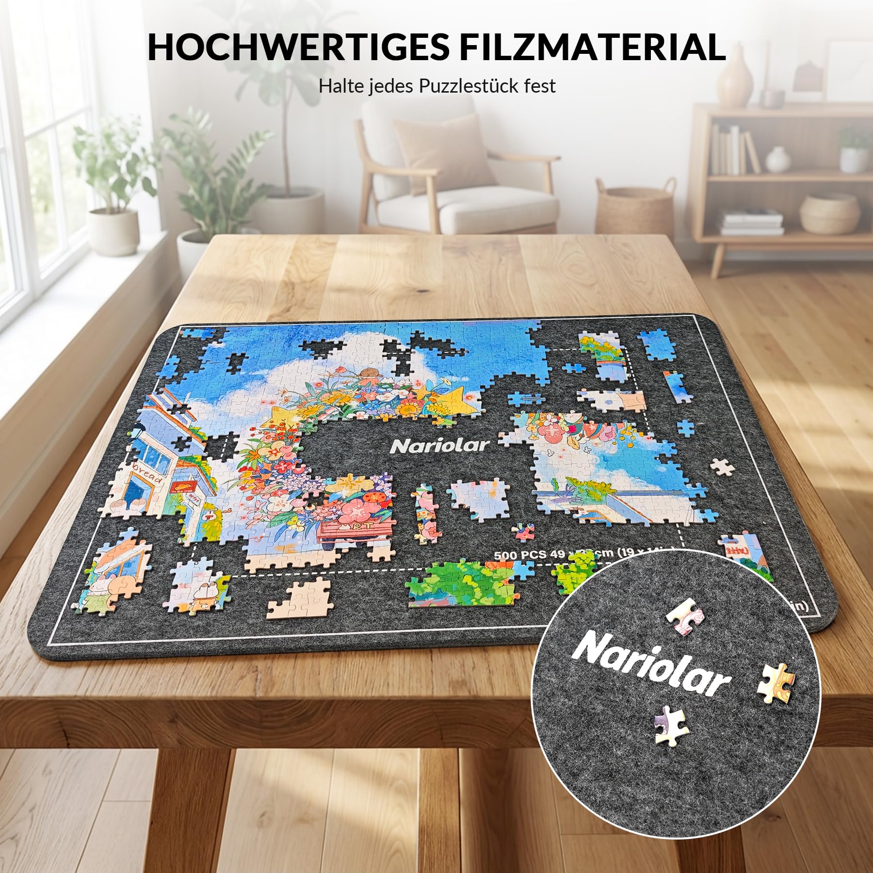 Nariolar Planche à puzzle portable en feutre pour 1000 pièces, idéale comme trieur de puzzle et organisateur