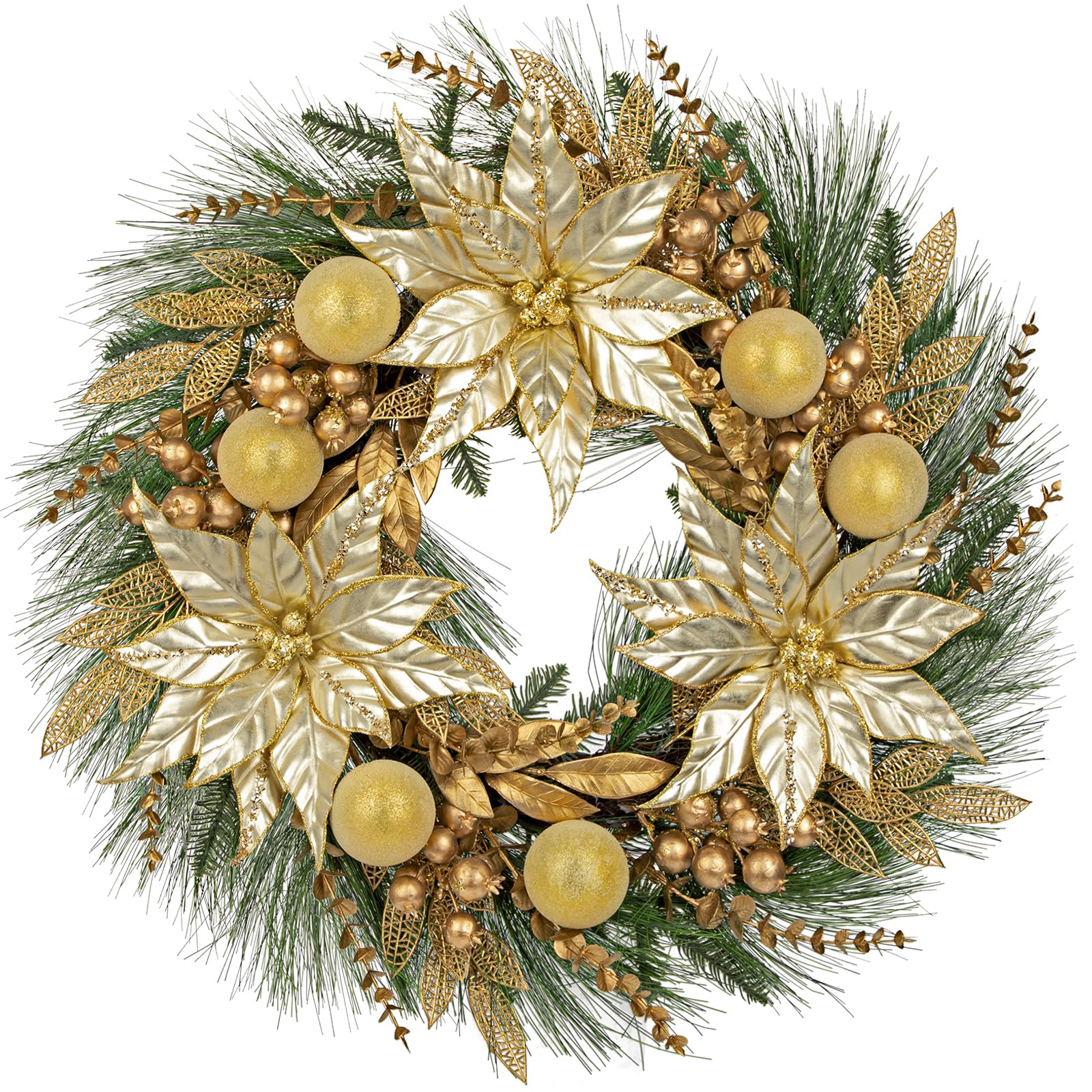 Décoration de Noël Couronne de l'Avent 60 cm Couronne de Noël Dorée Couronne Artificielle Couronne Murale Couronne de Table Noël Décoration de Noël Porte d'Entrée Table Mur Salon Chambre
