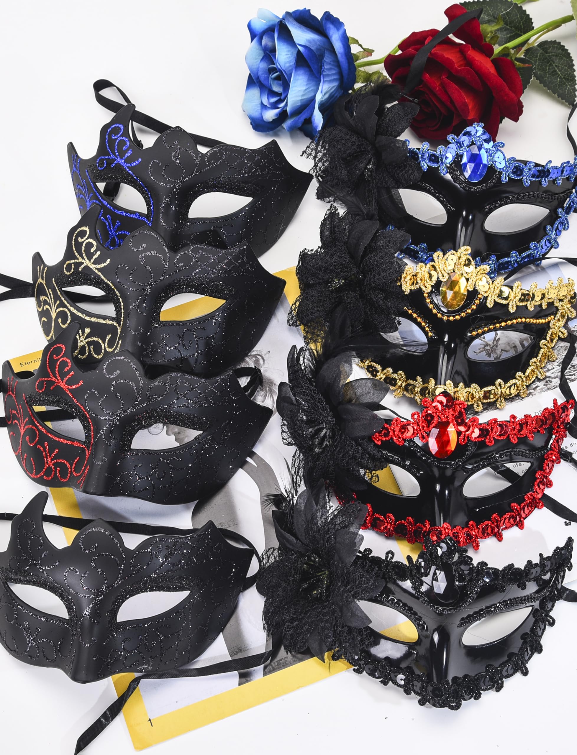 SIQUK Juego de 8 máscaras para parejas, máscara de fiesta veneciana para disfraz