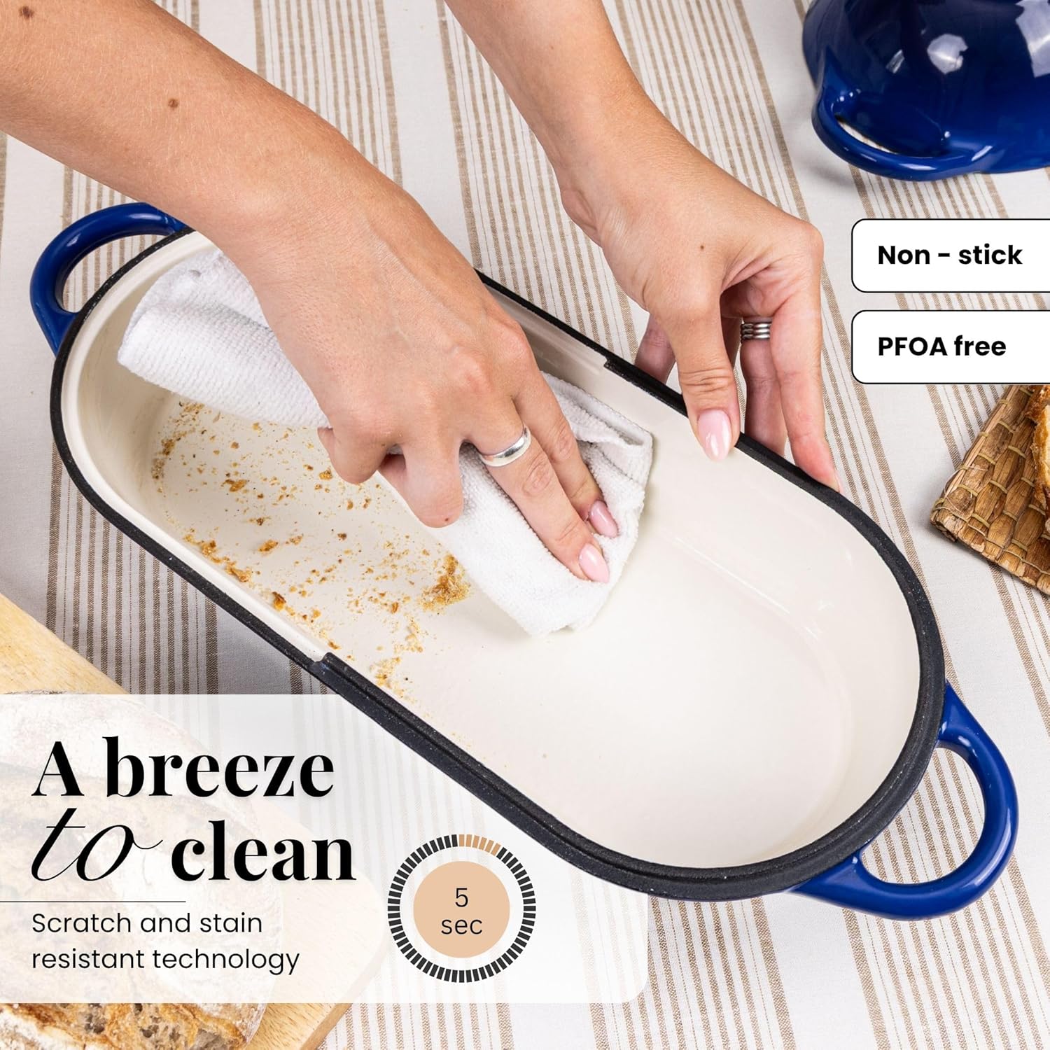 Enamelled Cast Iron Bread Loaf Pot – Dutch Oven For Sourdough Bread Baking – Oven Safe Non Stick Bread Pot – Rectangular, Dark Blue, 34cm x 16cm – by Nuovva - Image 4