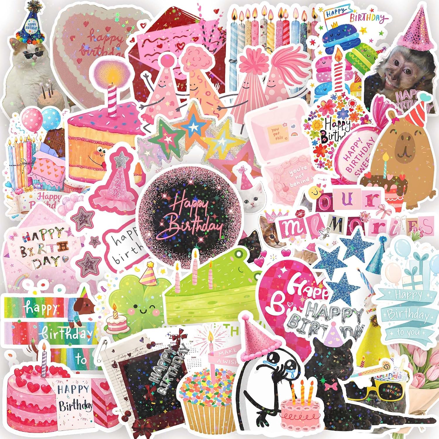 112PCS Happy Birthday Stickers, Cute Waterproof Vinyl Birthday Stickers for Adults, Birthday Party Supplies, Scrapbooking, Cards, Laptop and Water Bottle Decorations