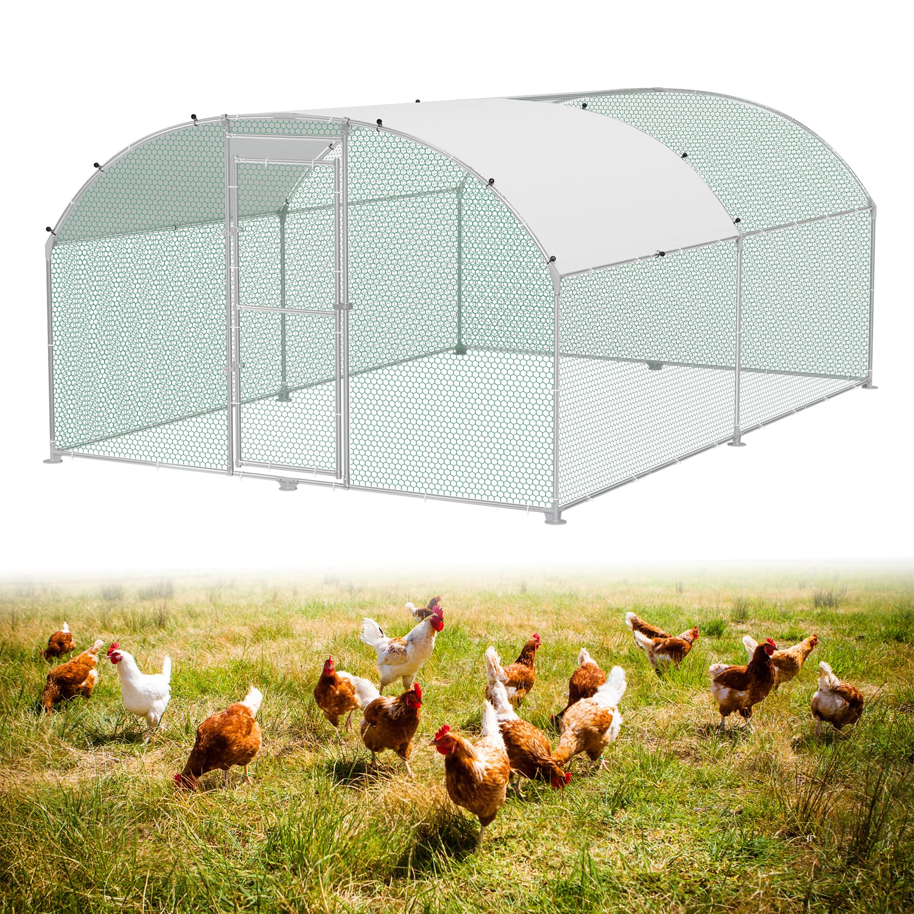 ACXIN 3 x 4 x 2 m kurnik zimowy z wybiegiem z ocynkowanej rury stalowej, wybieg dla kur, z zamkiem, siatką drucianą i wytrzymałym ogrodzeniem dla kur i małych zwierząt