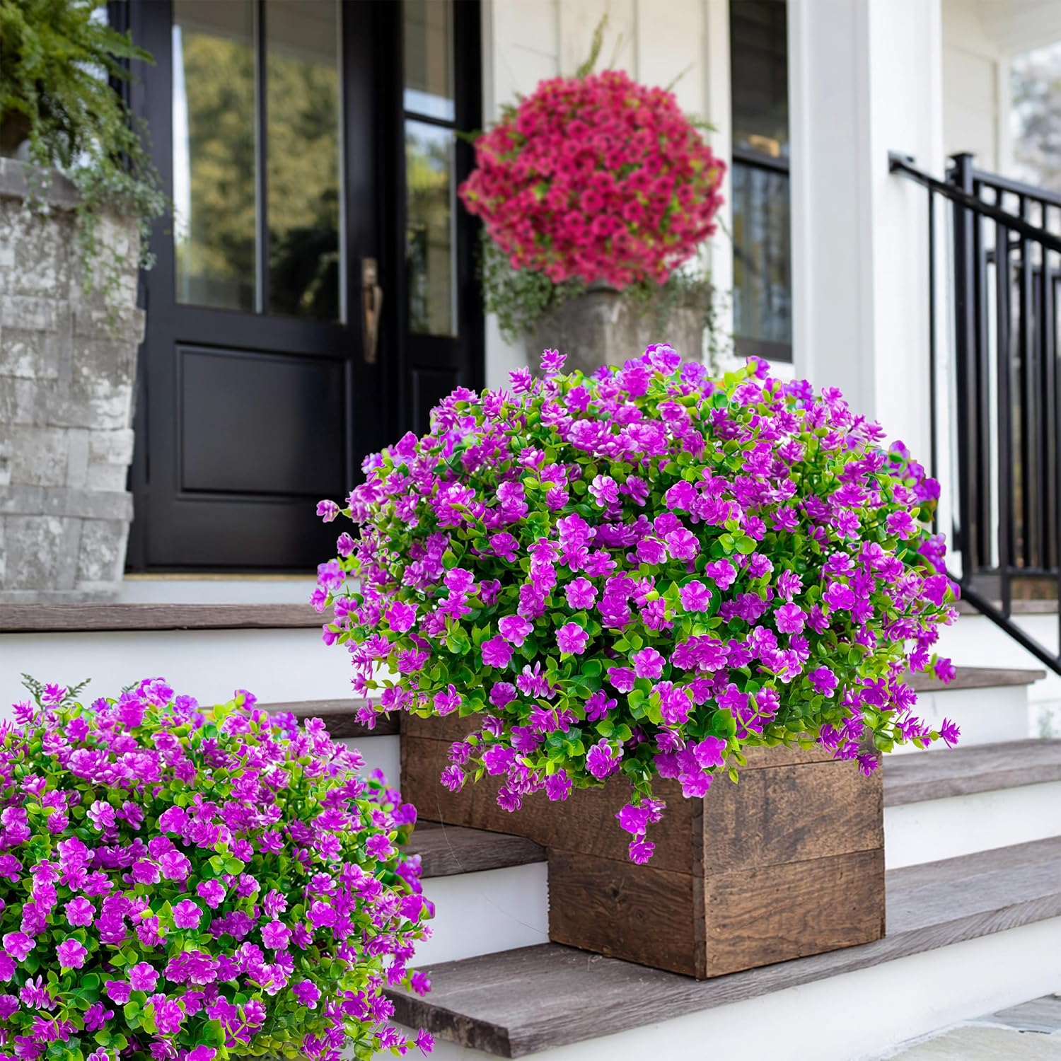 AXYLEX Artificial Flowers Outdoor Fake Plants - 12 Bundles UV Resistant No Fade Faux Plastic Greenery Home Garden Porch Patio Decoration (Mgenta)