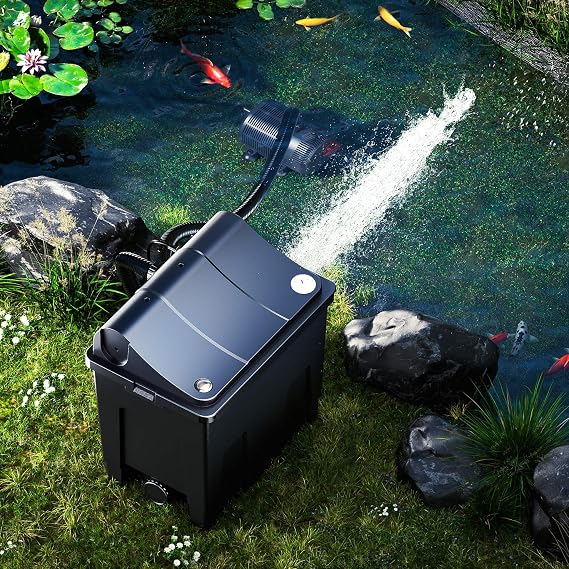 SunSun CBF-200T Bio Pond Filter Set Complete with UVC Clarifier 9 W, Pump 2300 l/h 35 W Thermometer and Filtering Media, Biological Filtration System
