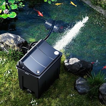 SunSun CBF-200T Bio Pond Filter Set Complete with UVC Clarifier 9 W, Pump 2300 l/h 35 W Thermometer and Filtering Media, Biological Filtration System