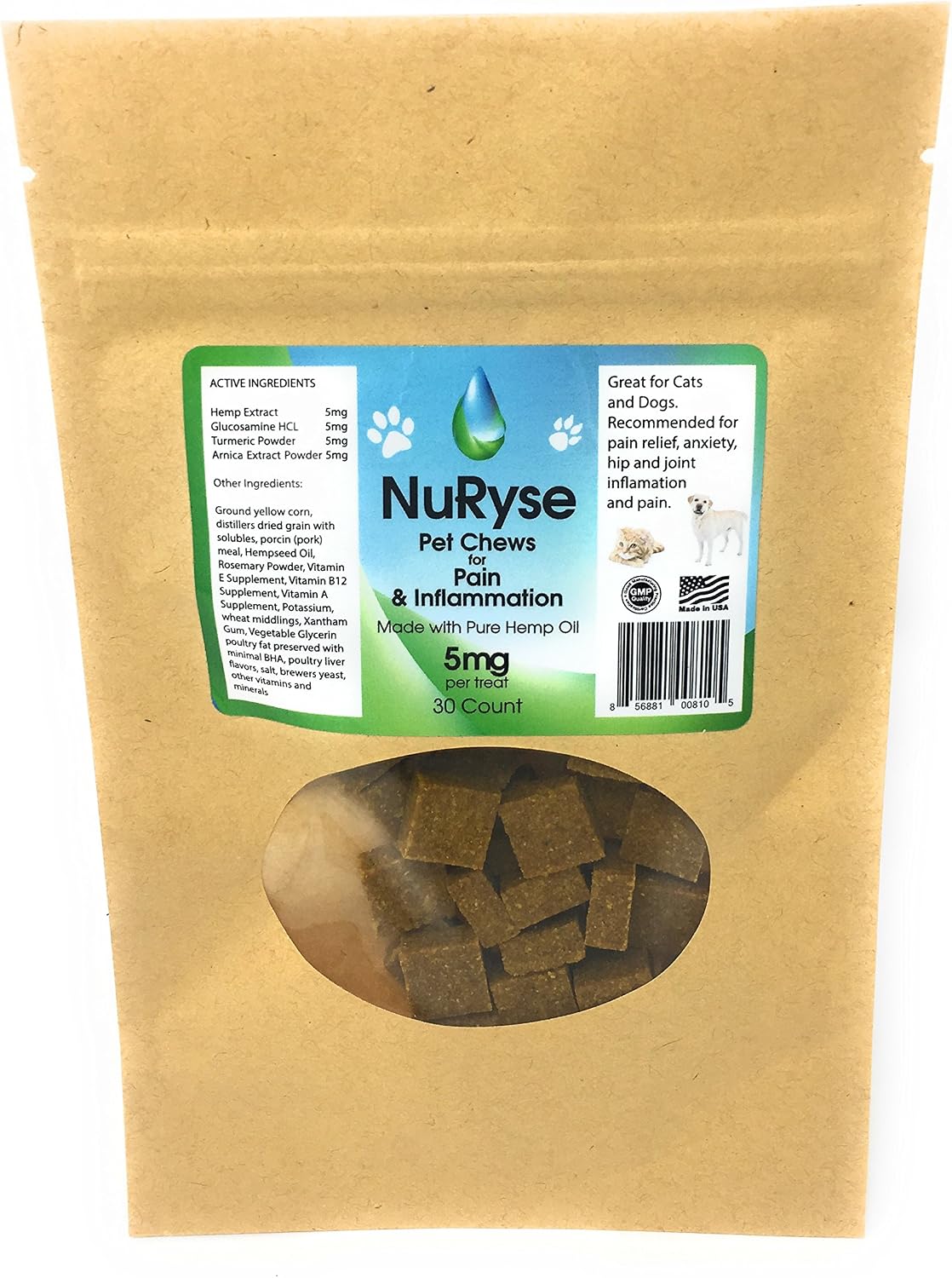 NuRyse Hemp Oil Dog Treats for Pain: Anti-Inflammatory Omega 3 Supplement with Glucosamine & Turmeric - Pain Relief for Pet Joints,…