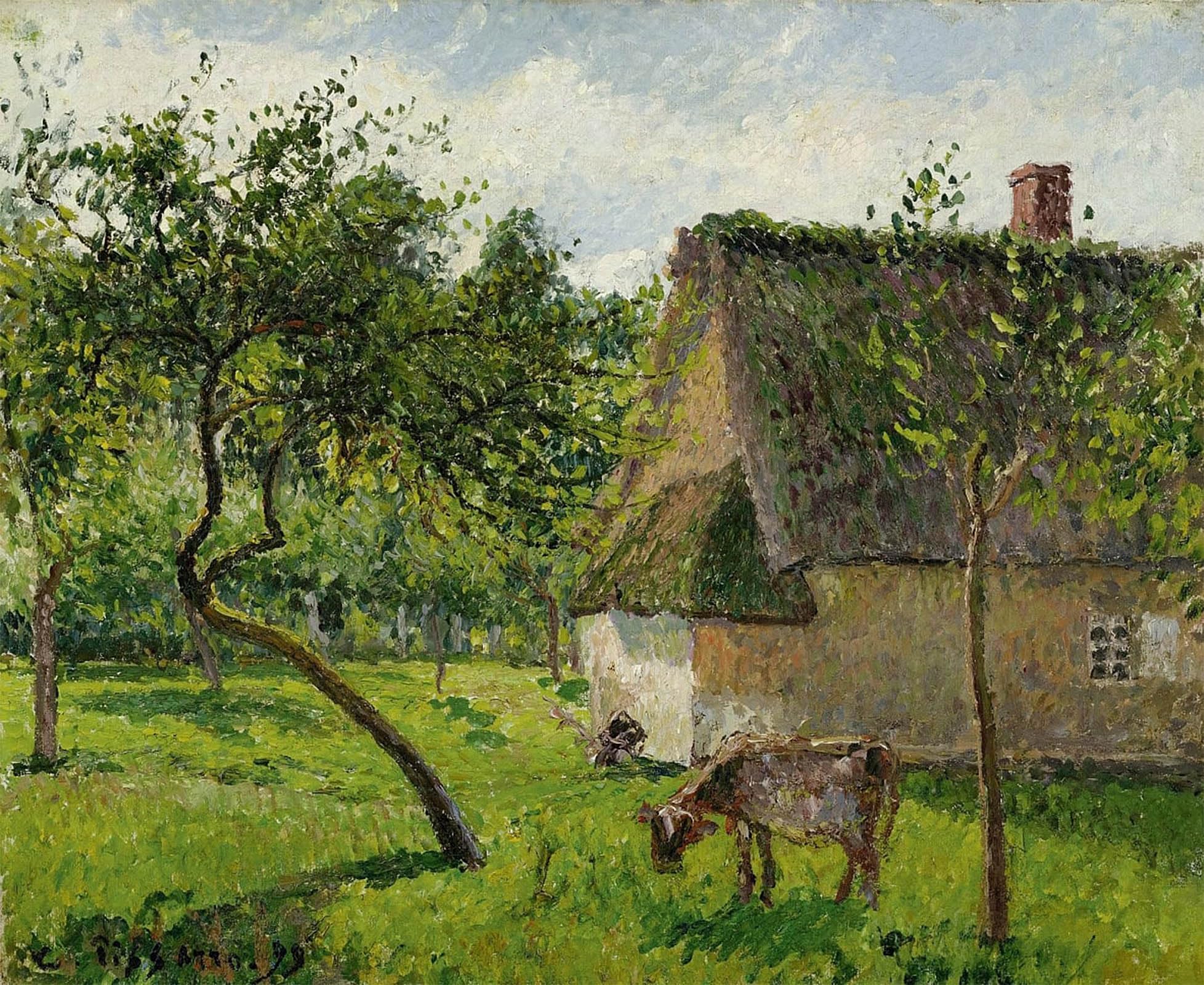 HRJUBWREE Famous Paintings Pictures Artwork Picture Verger À Varengeville Avec Vache by Camille Jacob Pissarro Photo Wall Print for Office Decor 60x90cm