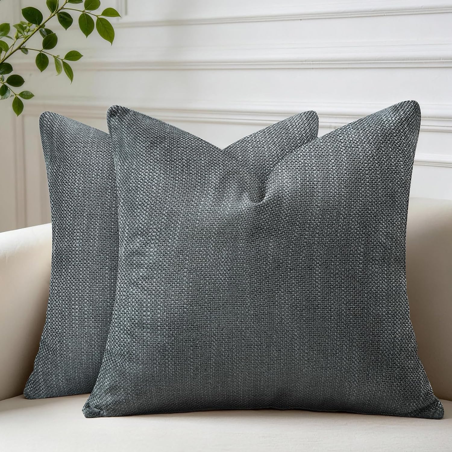 Throw Pillow Covers 26x26 Inch Set of 2, Linen-Look Decorative Cushion Covers, Farmhouse Boho Modern Pillowcases for Sofa Couch Bedroom Living Room, Dark Gray