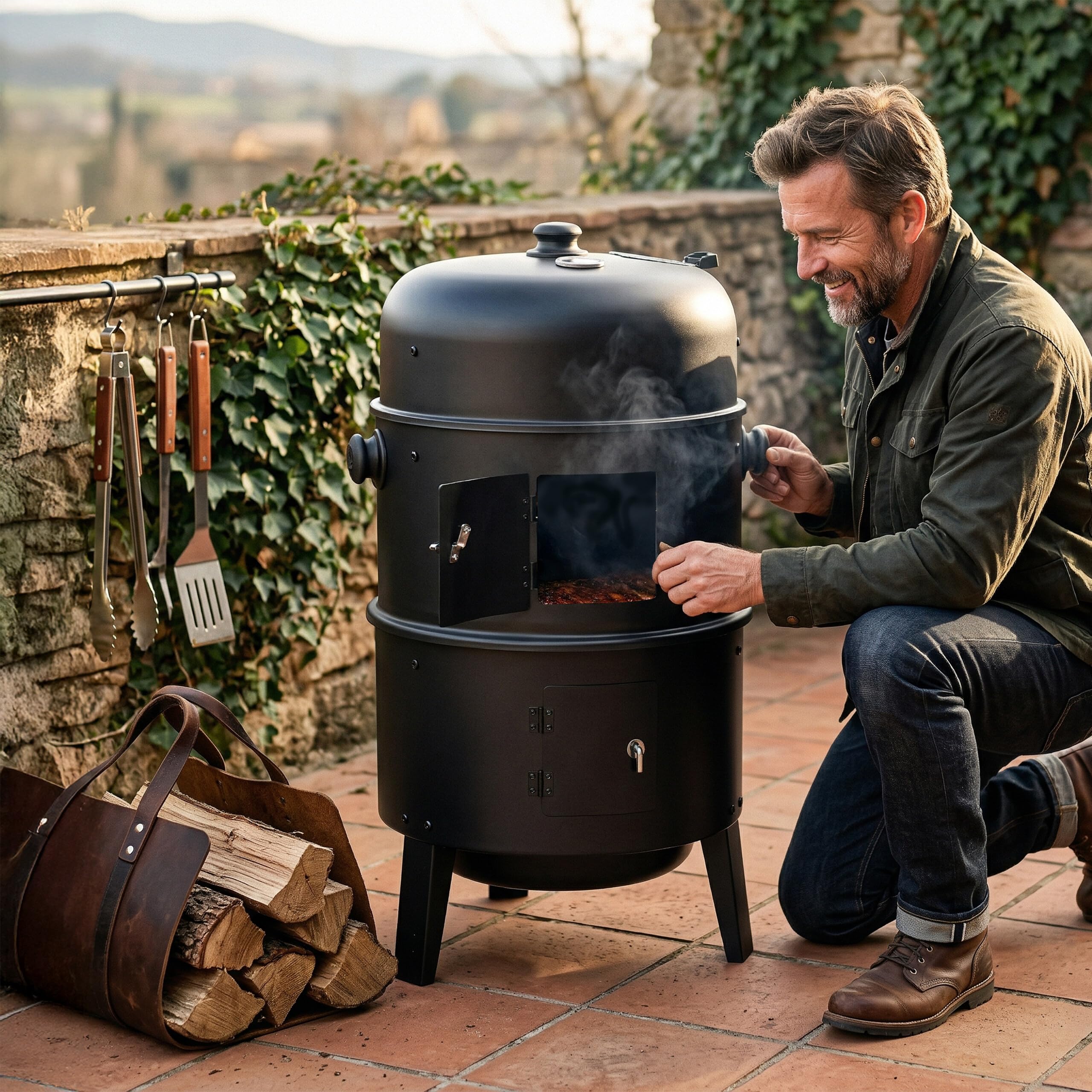 Relaxdays Smoker 3in1 Affumicatore/Griglia/Cottura, nero