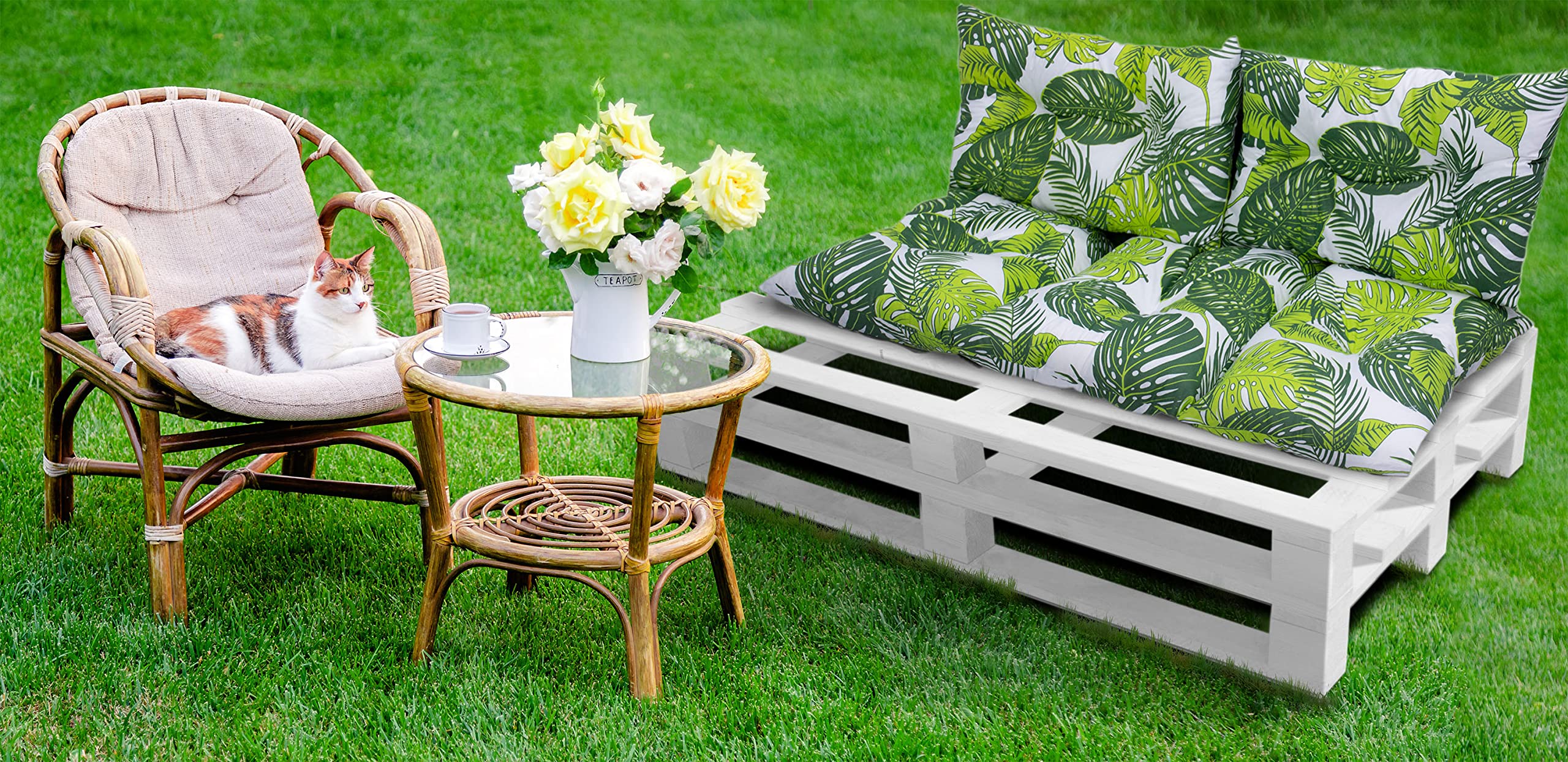 Amilian Set di 1 cuscino per pallet, 120 x 60 cm + 2 x 40 x 60 cm, per pallet, balcone, piccolo divano o piccolo divano, per camera dei ragazzi