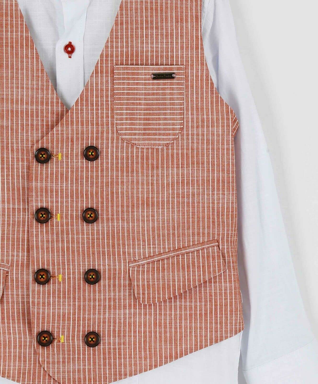 SIRRI Completo da ragazzo con gilet monopetto in cotone e lino, completo smart casual da 3 pezzi