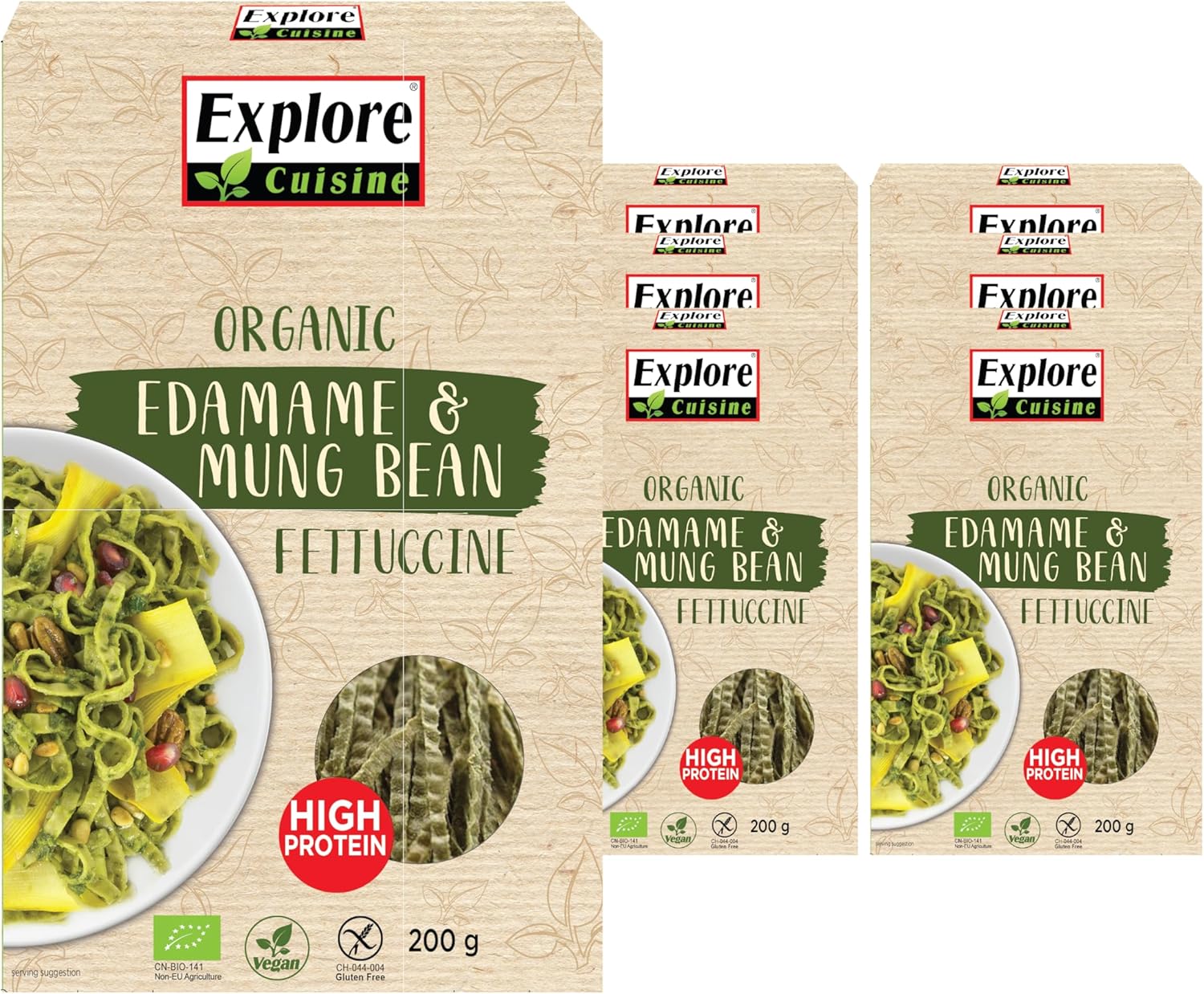 Explore Cuisine Edamame and Mung Bean Fettuccine, Delicious Low Carb, Plant-based Vegan Pasta, High in Protein, High in Fibre, Gluten Free, Easy to Cook 6 Pack – 6 x 200g