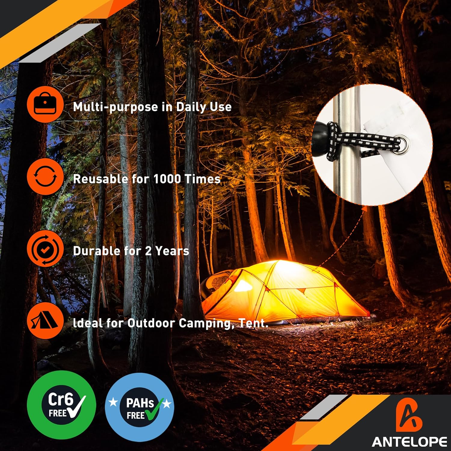 A ANTELOPE 25-Pack Ball Bungee Cord, 6" Heavy Duty Bungee Cord of Canopy Tarp Balls for Camping, Tent, Cargo, Fixed Lines and Hoses, Patio Umbrellas, Awnings (Black & White)