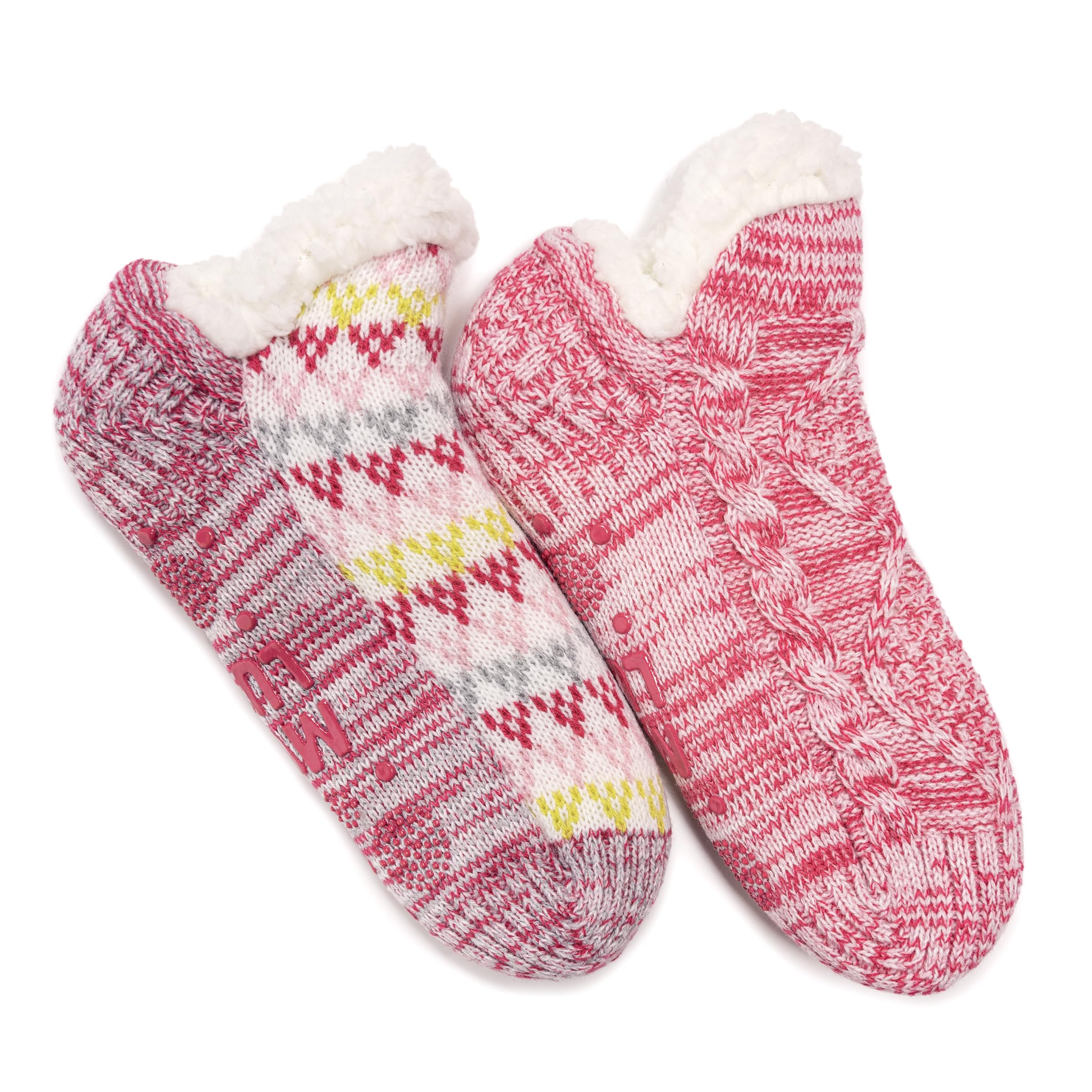 MUK LUKS Women's Shortie Cabin Sock (2 Pair Pack), Pink, L