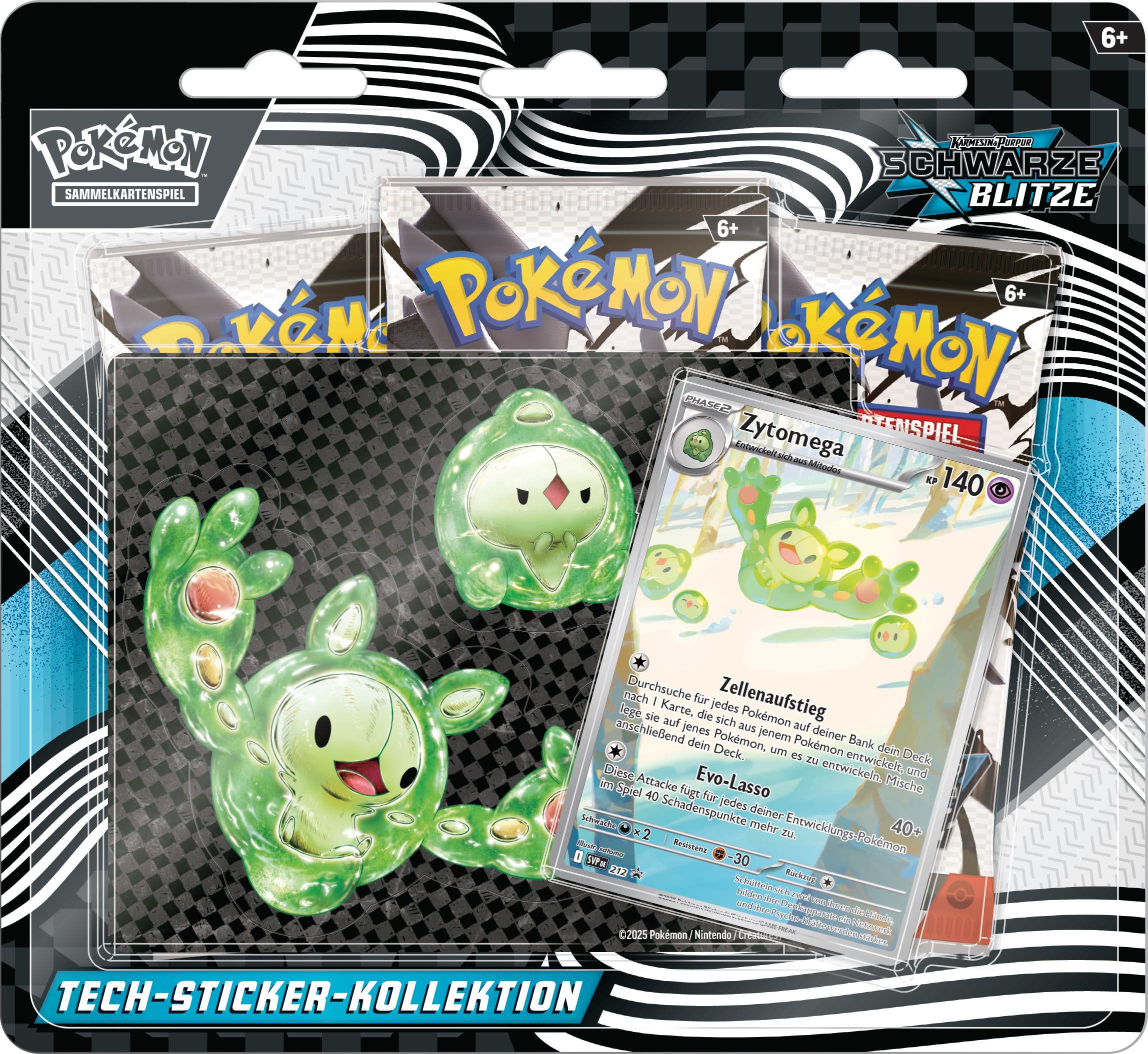 Pokémon - Kolekcjonerska gra karciana: kolekcja naklejek technicznych Karmesin & Purpur – czarne błyski – Zytomega (1 holograficzna karta promocyjna i 3 pakiety wzmacniające)