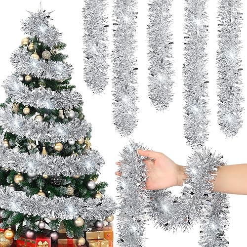 Miniatura 1 de Poen Guirnalda de oropel de Navidad de 100 pies para decoración de árbol de Navidad, decoración de árbol de oropel metálico brillante, guirnalda de