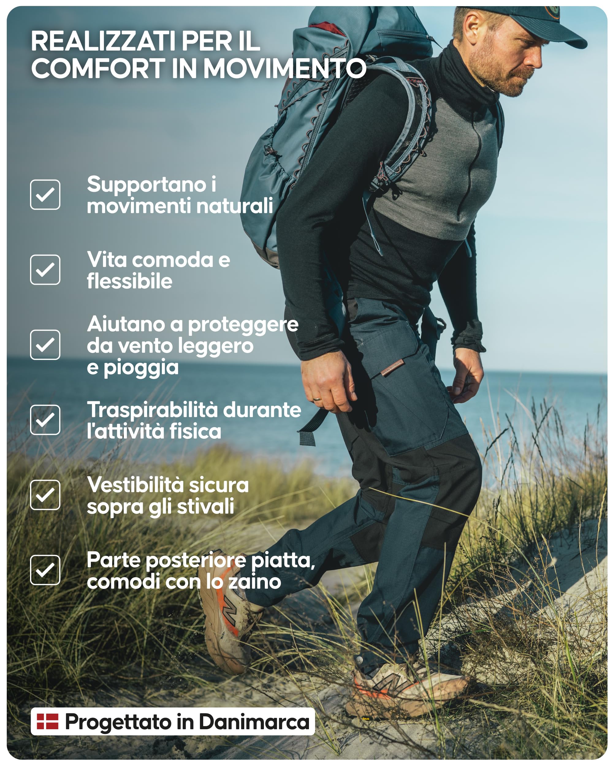 DANISH ENDURANCE Pantaloni Trekking Uomo, Pantaloni da Lavoro Anti- Pioggia per Escursionismo, Impermeabili e Termici, vestibilità Regolare,