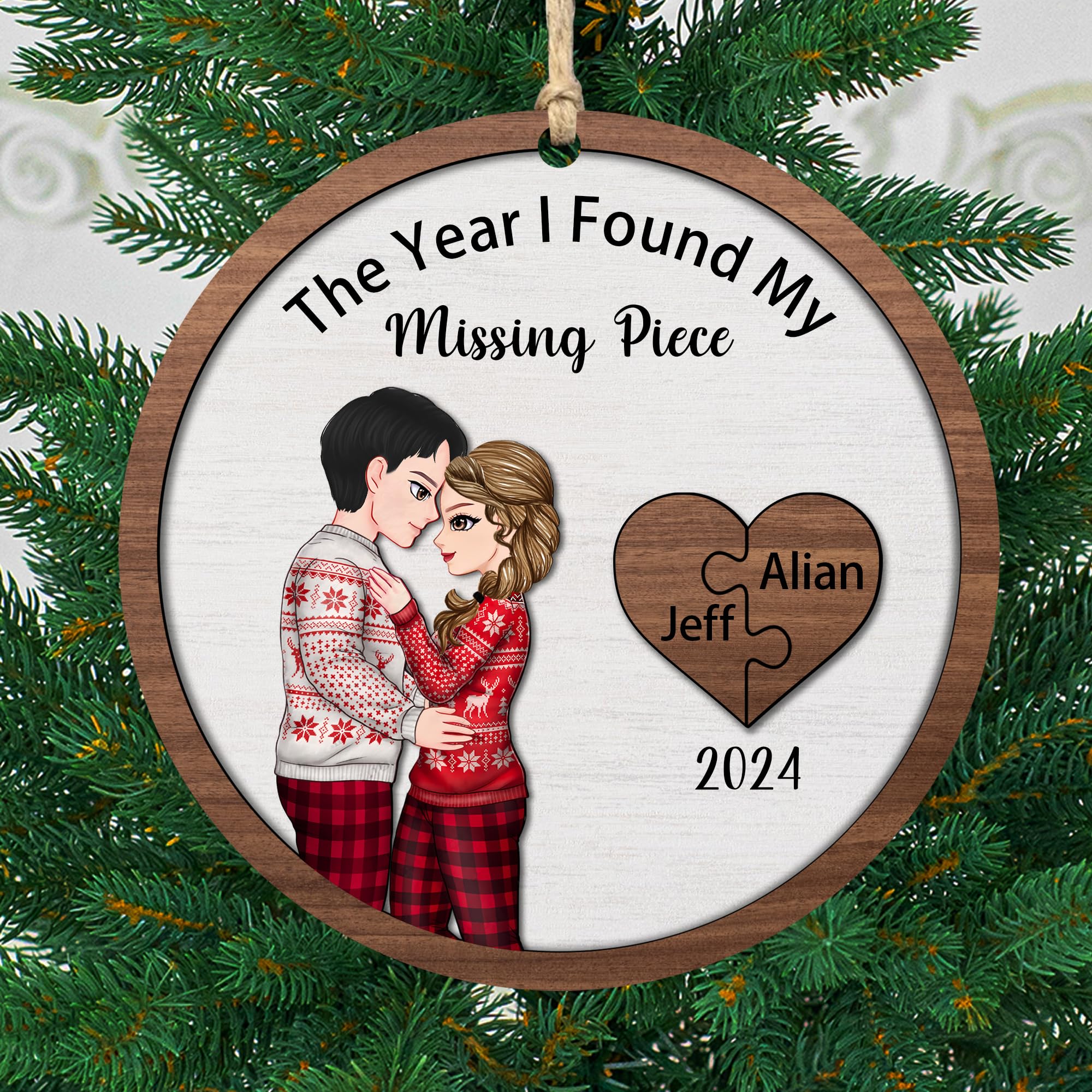 Missing Piece Ornament Personalzed Ghost Couple Layered Wood Ornament, Custom Couple The Year I Found My Missing Piece