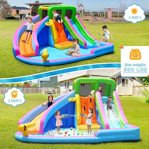 Miniatura 4 de Inflatable Water Slide, 8 in 1 Water Slides Inflatables for Kids and Adults with Air Blower, Splash and Deep Pool, Climbing Wall, Bounce House,