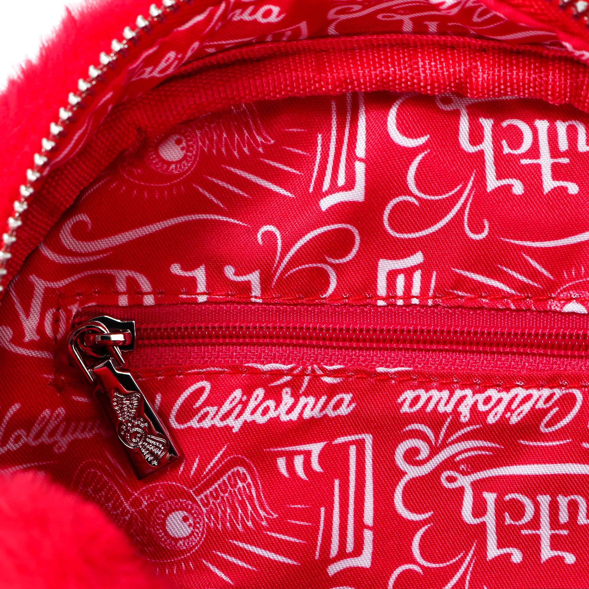 Von Dutch Womens Furry Bowling Bag Purse - Stylish Women's Handbag with Adjustable Strap, Spacious Interior, and Iconic Logo Design (Red Furry)
