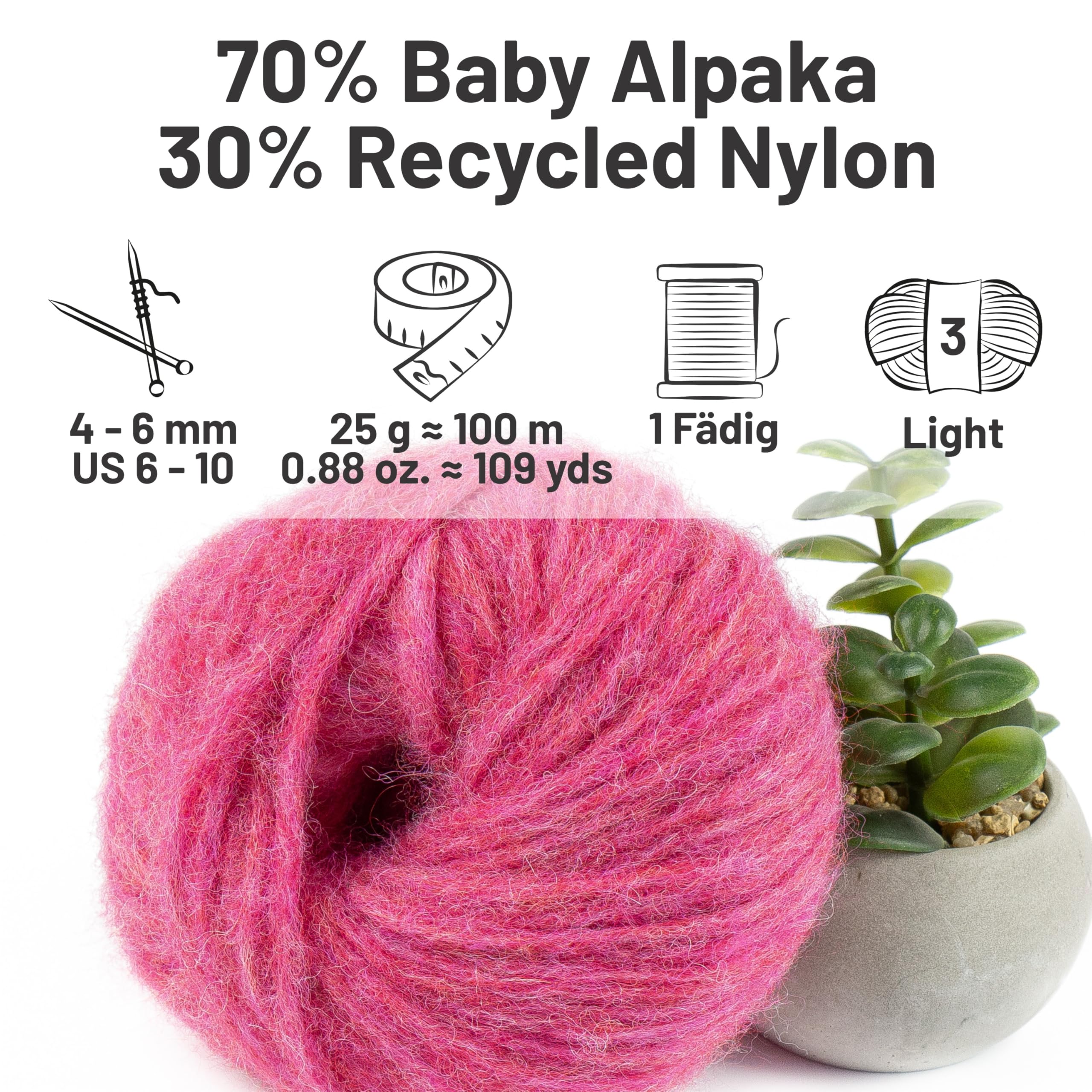 HANSA-FARM |Alpawool Baby Alpaka Light 100 DK im 6er Set - leichte und kratzfreie Wolle zum Stricken & Häkeln - HF191 Himbeersahne heather