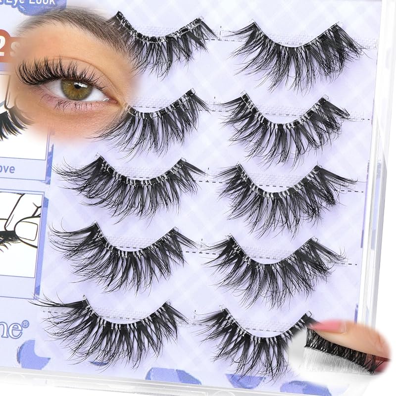 Zegaine Cílios Postiços Autoadesivos Meia Faixa, Estilo Wispy Cat Eye, 8–14 mm, 5 Pares