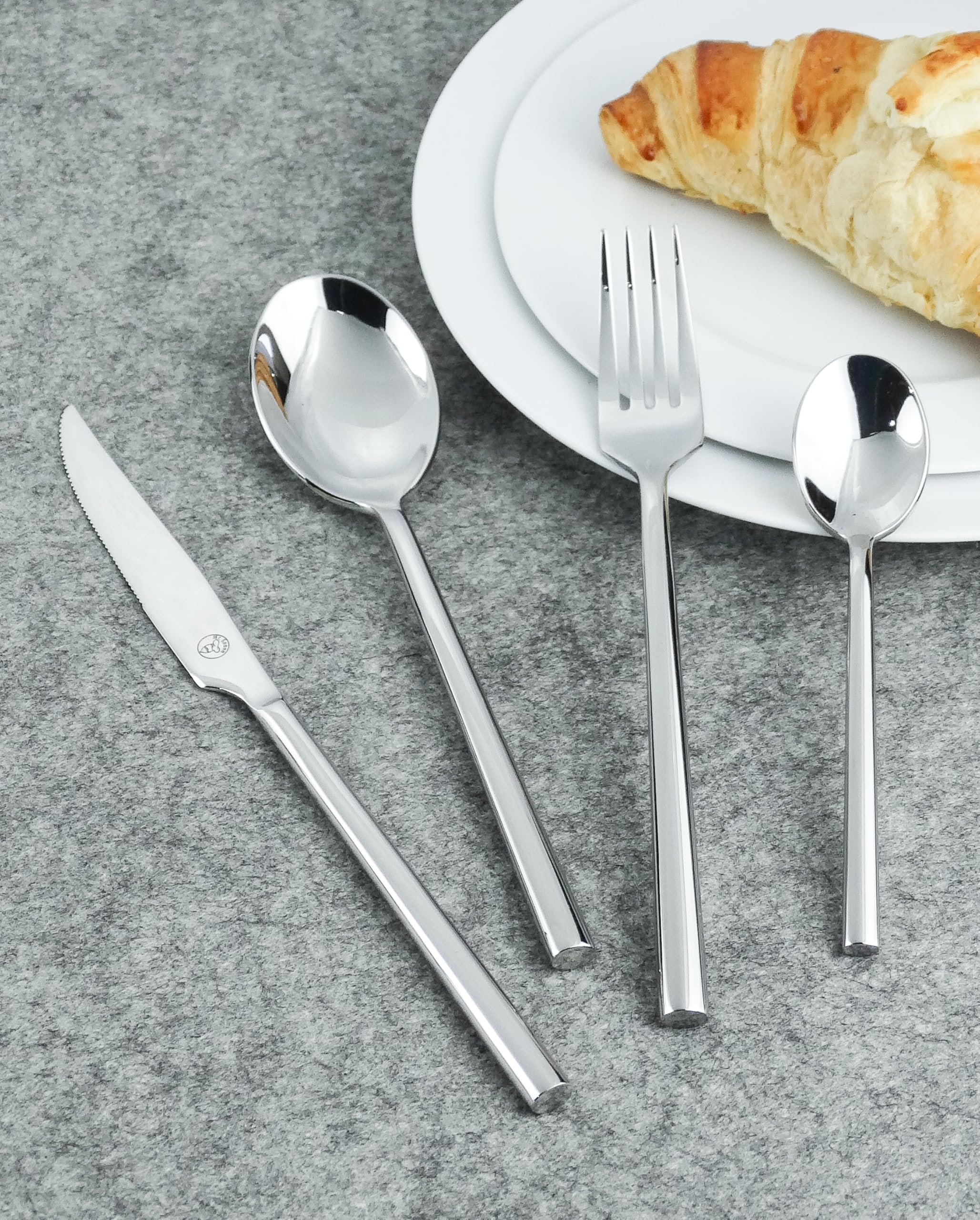 Mr.Spoon Serie Perla Juego de 24 Piezas cubiertos,18/10 Acero Inoxidable,Plateado,Servir para 6 Personas Cuberterías,Ideas Regalo,Incluye Cuchillo/Tenedor/Cuchara.Para Casa, Hotel, Restaurante