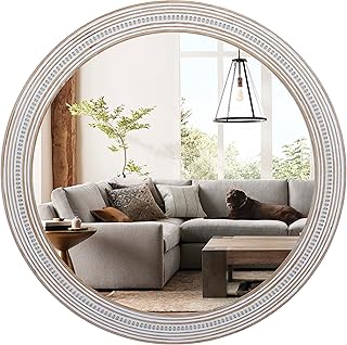 12 Farmhouse Dining Room Ideas with Warm Rustic Charm 48 30 Inch Rustic Farmhouse Round Wall Mirror with Wooden Frame – Decorativ...
