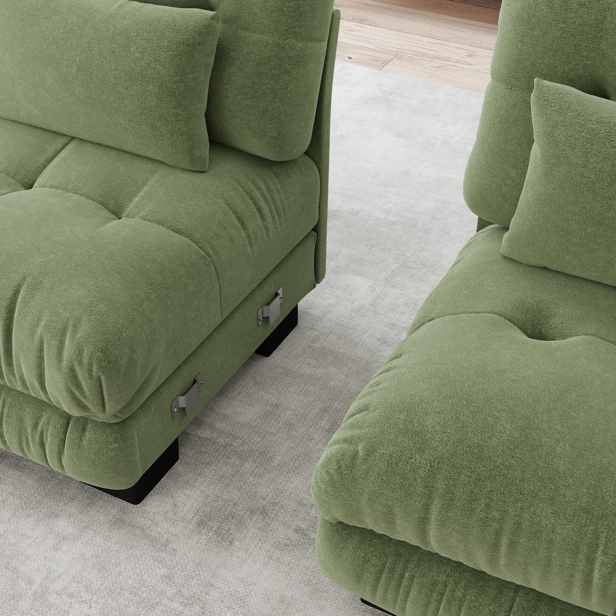 Sofá esquinero modular de 4 plazas, color verde, asiento extra profundo, sofá cama acolchado, funda de chenilla, cómodo para familias numerosas y habitaciones