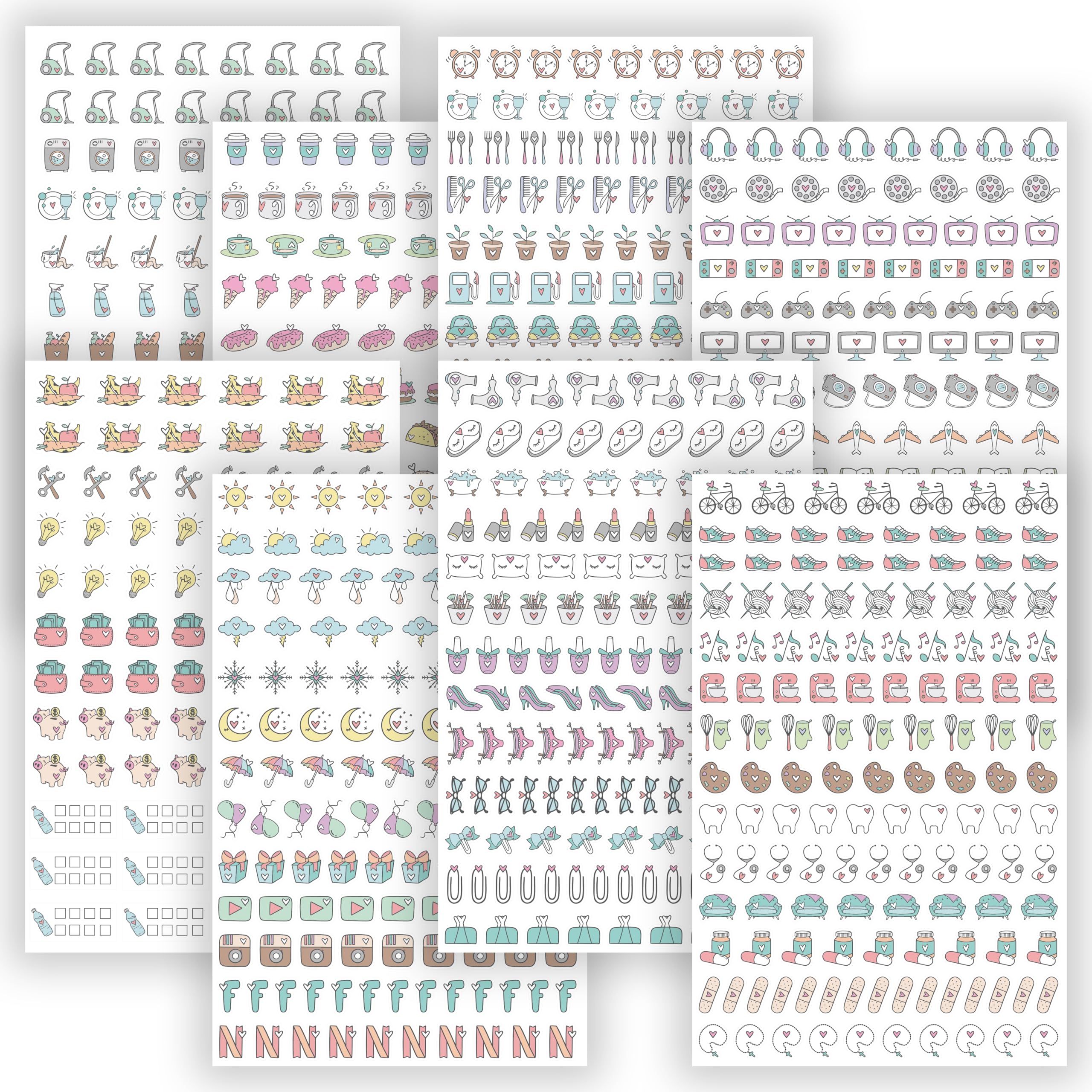 900+ Productivity Mini Icon Stickers for Planners - Home, Work, School, Chores, Daily To Do, Budget, Family, Journaling, Planner Stickers, Colorful, Peel & Stick (8 Sheets, Matte Vinyl)