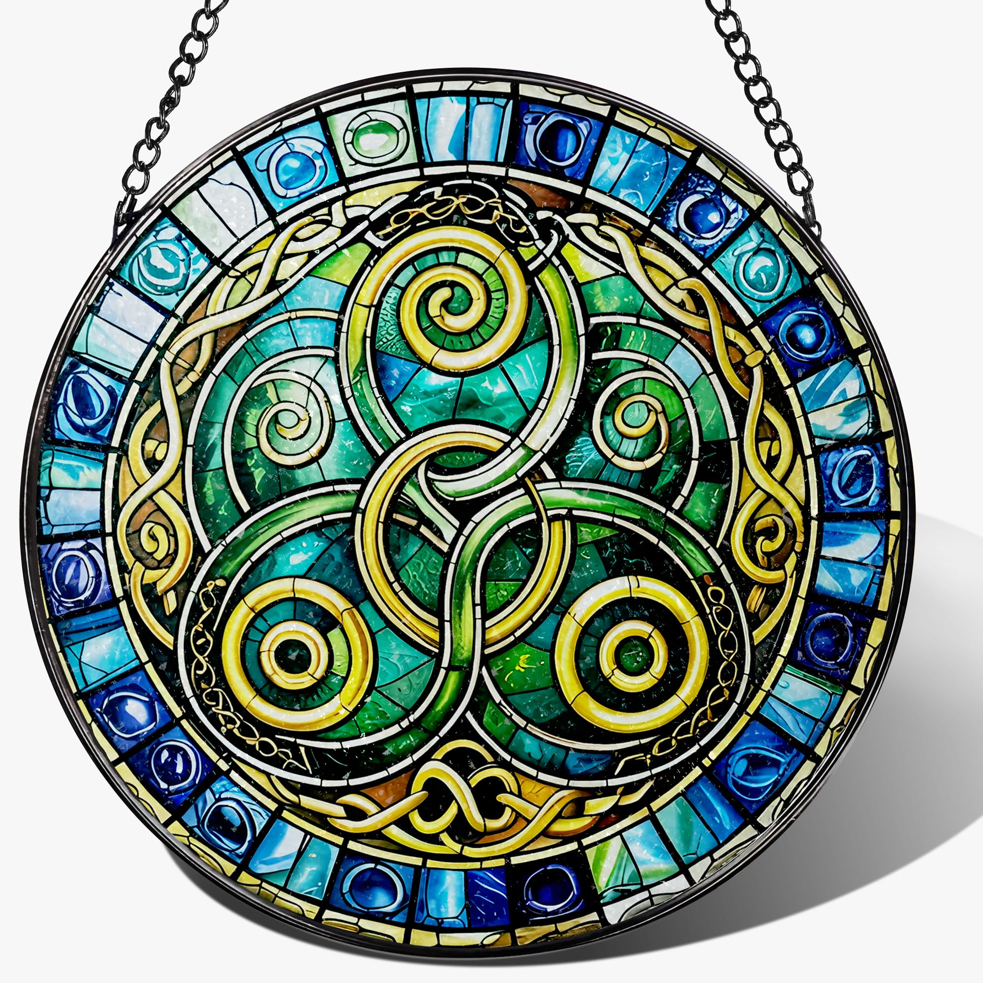 8-Inch Celtic Knot Stained Glass Suncatcher & Ornament – Stained Glass Window Hanging & Decor, Sun Catchers for Windows Indoor, Gift for Women, Gift for Christmas, Housewarming Gifts, Irish Gifts — image 1