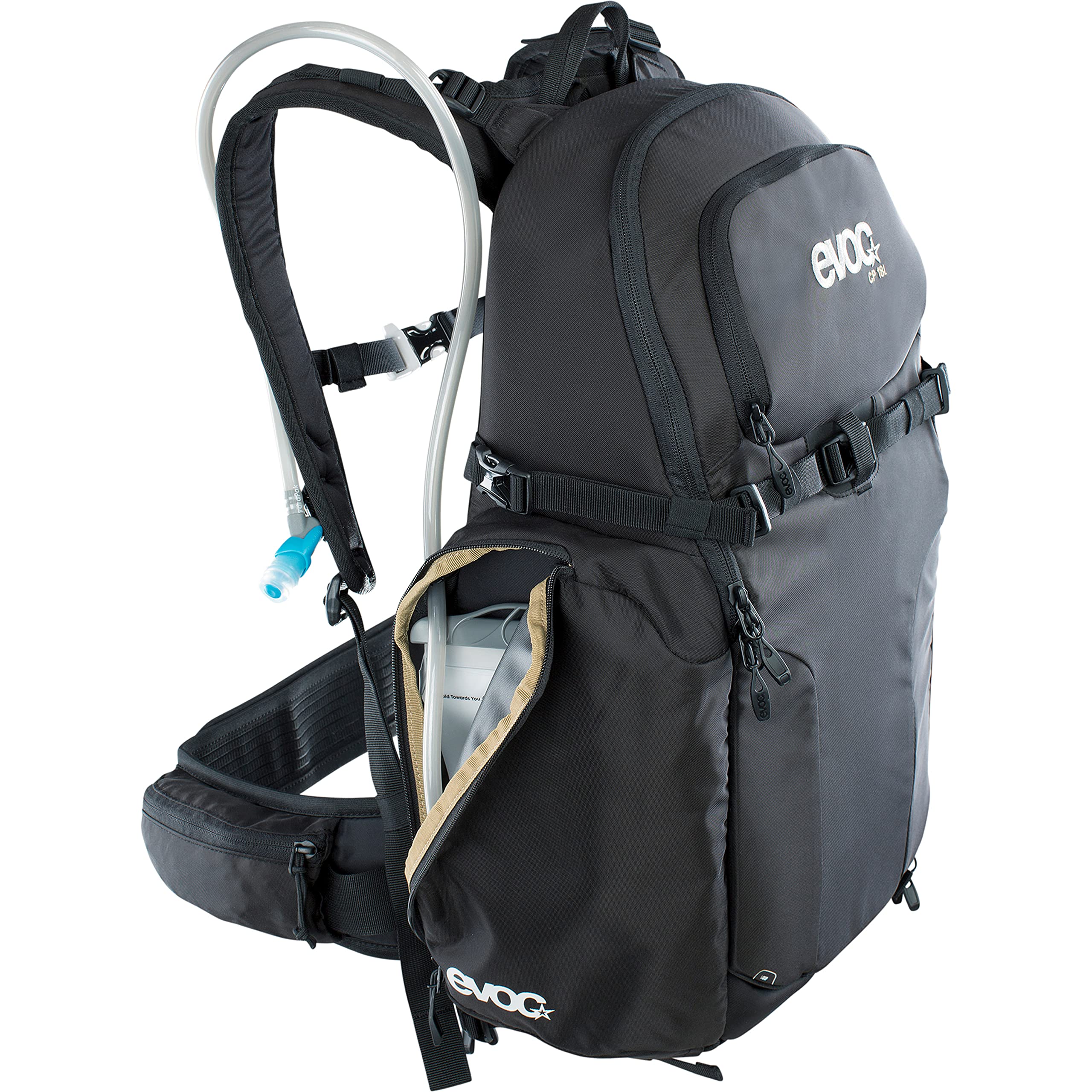 EVOC CP 18l Outdoor Camera Backpack per attrezzatura fotografica professionale (sistema di trasporto ergonomico, sistema di cinghie per piccozze, sci, snowboard o treppiede), Nero