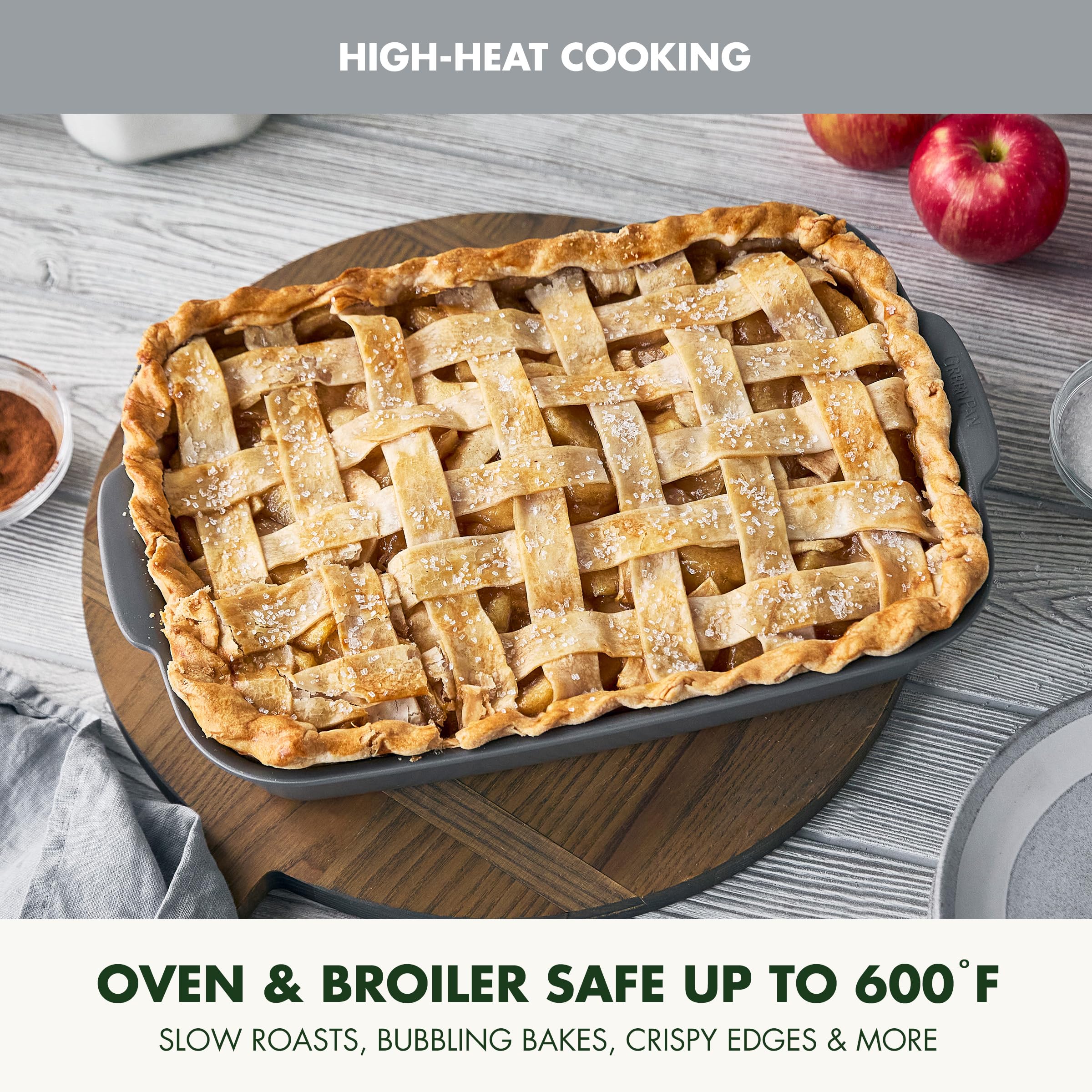 Greenpan Premiere Ovenware Healthy Ceramic antiaderente 33 x 22,9 cm, rettangolare in alluminio pressofuso, senza PFAS, grigio
