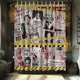 Killer Shower Curtain Waterproof Fabric Polyester Home Culture Cloth Fabric Murder Scene Party Funny Decorative Bathroom Decor 72''x 72'' Set with Hooks