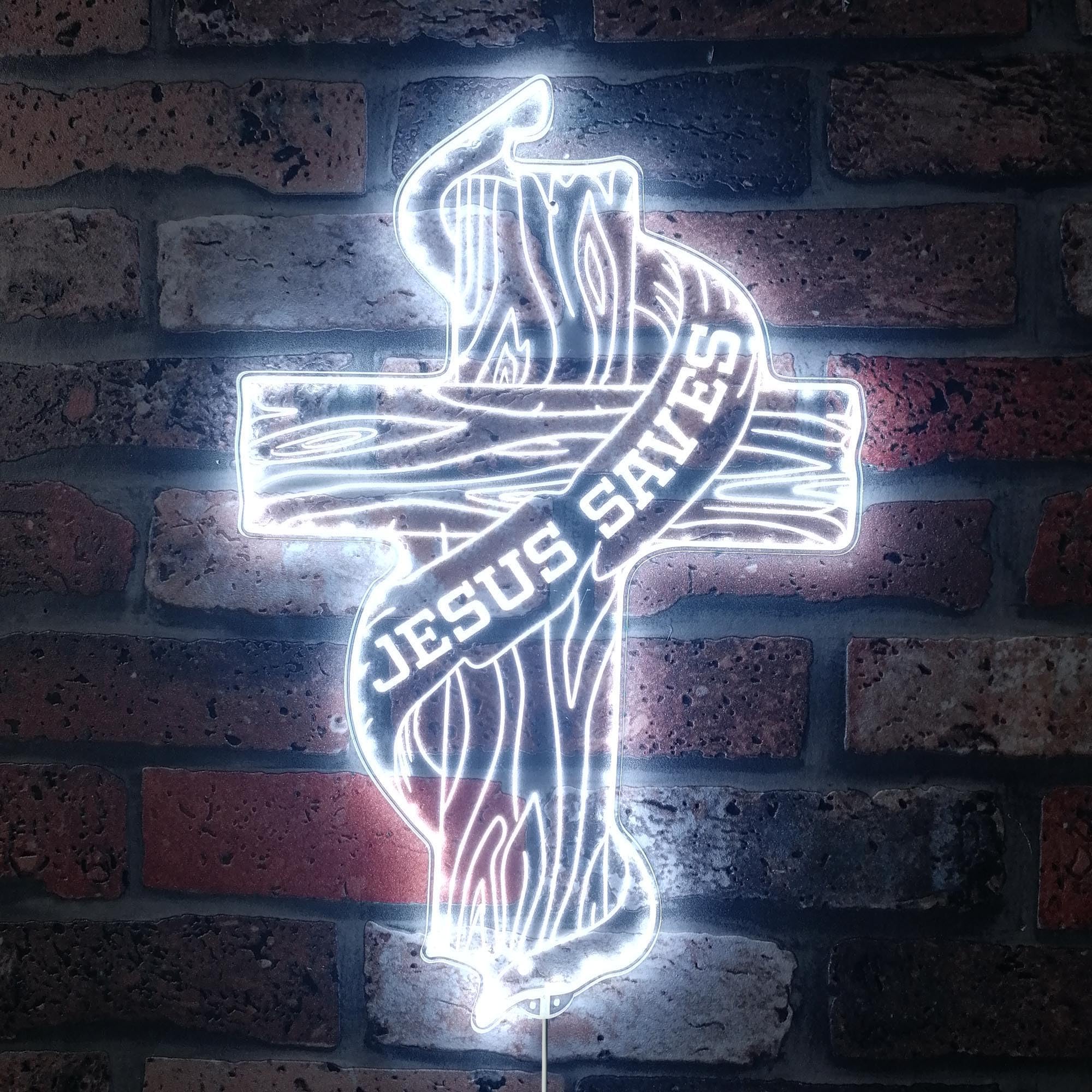 ADVPRO Jesus Saves Wood Cross with Ribbon RGB Dynamic Glam LED Sign - Cut-to-Edge Shape - Smart 3D Wall Decoration - Multicolor Dynamic Lighting st06s22-fnd-i0027-c — image 1